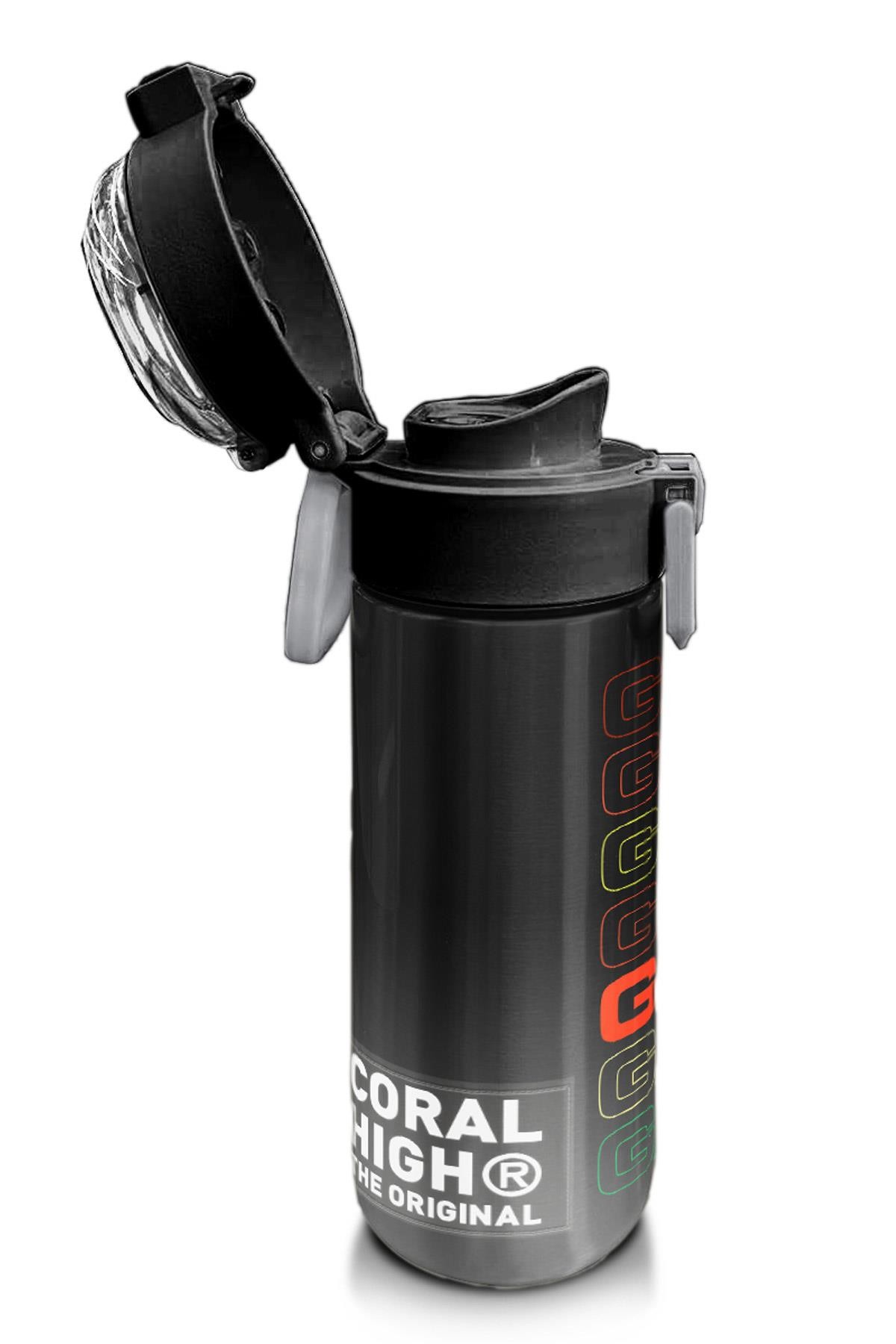 Coral High Kids Siyah Gri Gamer Desenli Pipetli ve Direkt İçim Çelik Termos 500 ml 31853
