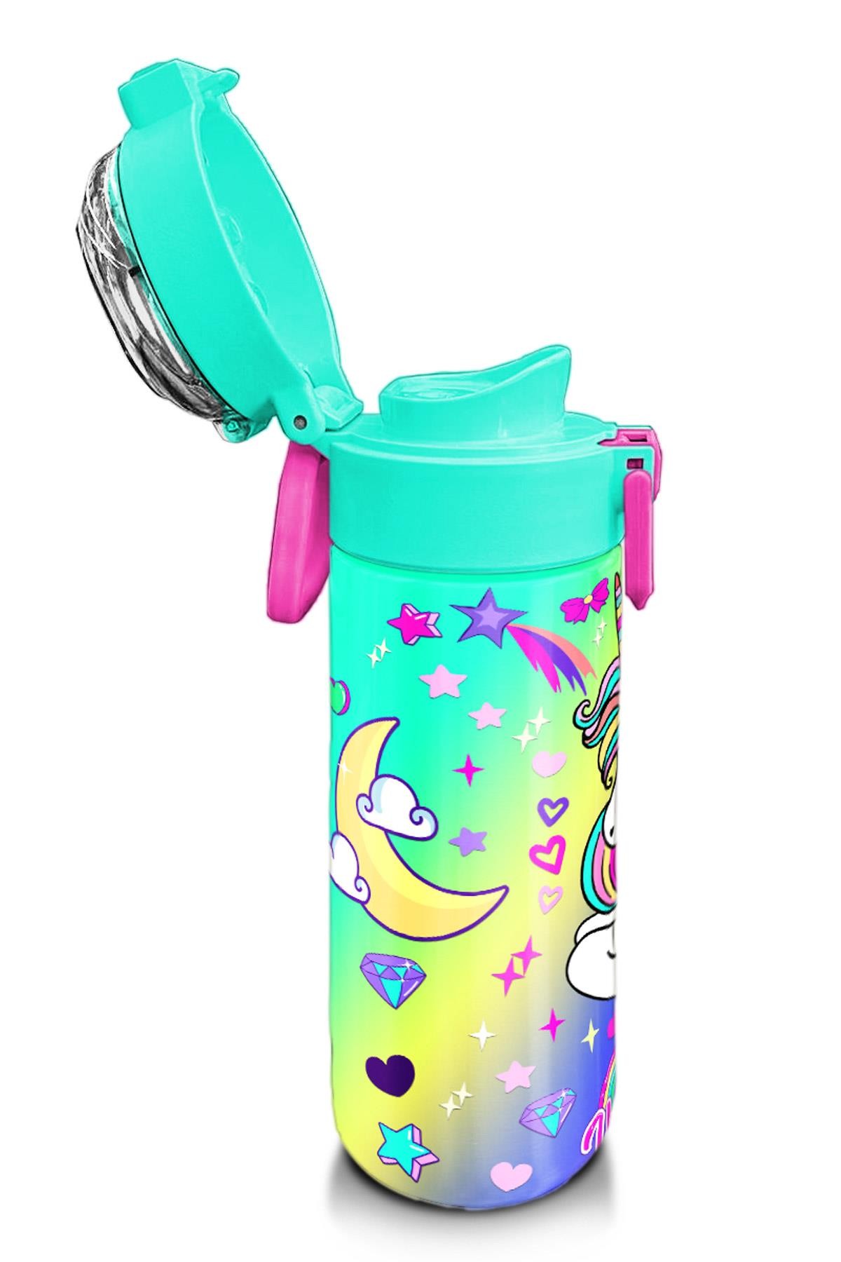 Coral High Kids Lavanta Su Yeşili Unicorn Desenli Pipetli ve Direkt İçim Çelik Termos 500 ml 31937