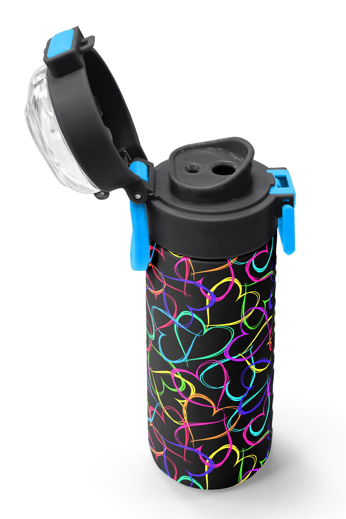 Coral High Kids Çok Renkli Kalp Desenli Pipetli ve Direkt İçim Çelik Termos 500 ml 31870