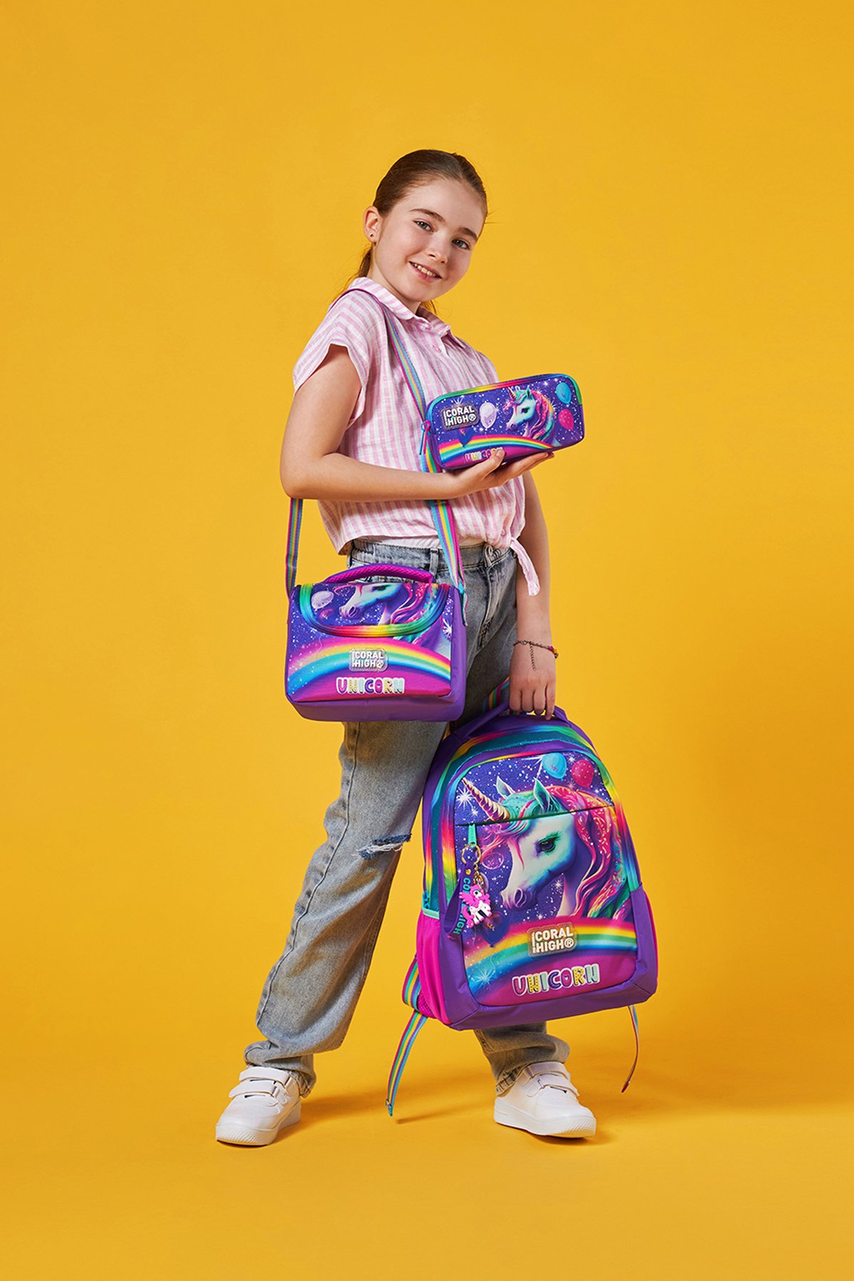 Coral High Kids Mor Simli Unicorn Desenli 3’lü Okul Çanta Seti SET0123663