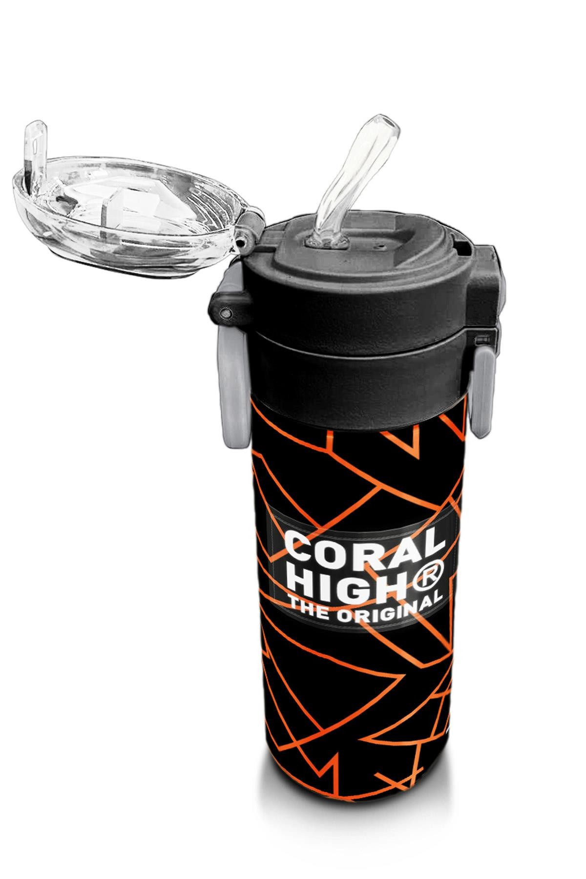 Coral High Kids Siyah Basketbol Desenli Pipetli ve Direkt İçim Çelik Termos 500 ml 31852