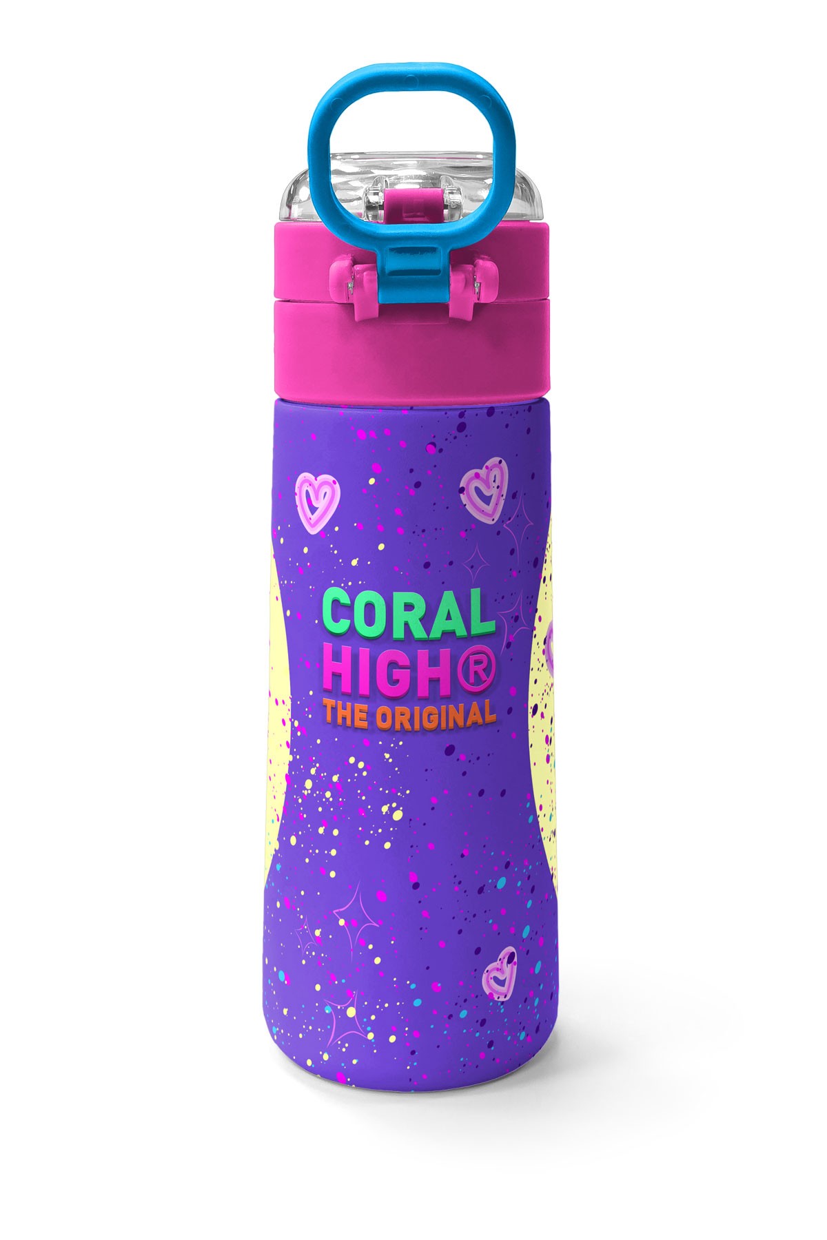 Coral High Kids Mor Pembe Anime Kız Desenli Pipetli ve Direkt İçim Çelik Termos 500 ml 31942