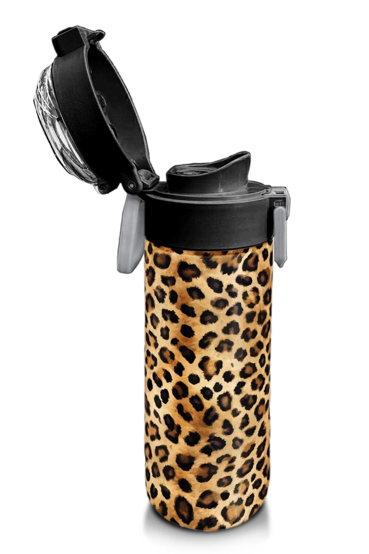 Coral High Kids Kahverengi Leopar Desenli Pipetli ve Direkt İçim Çelik Termos 500 ml 31881