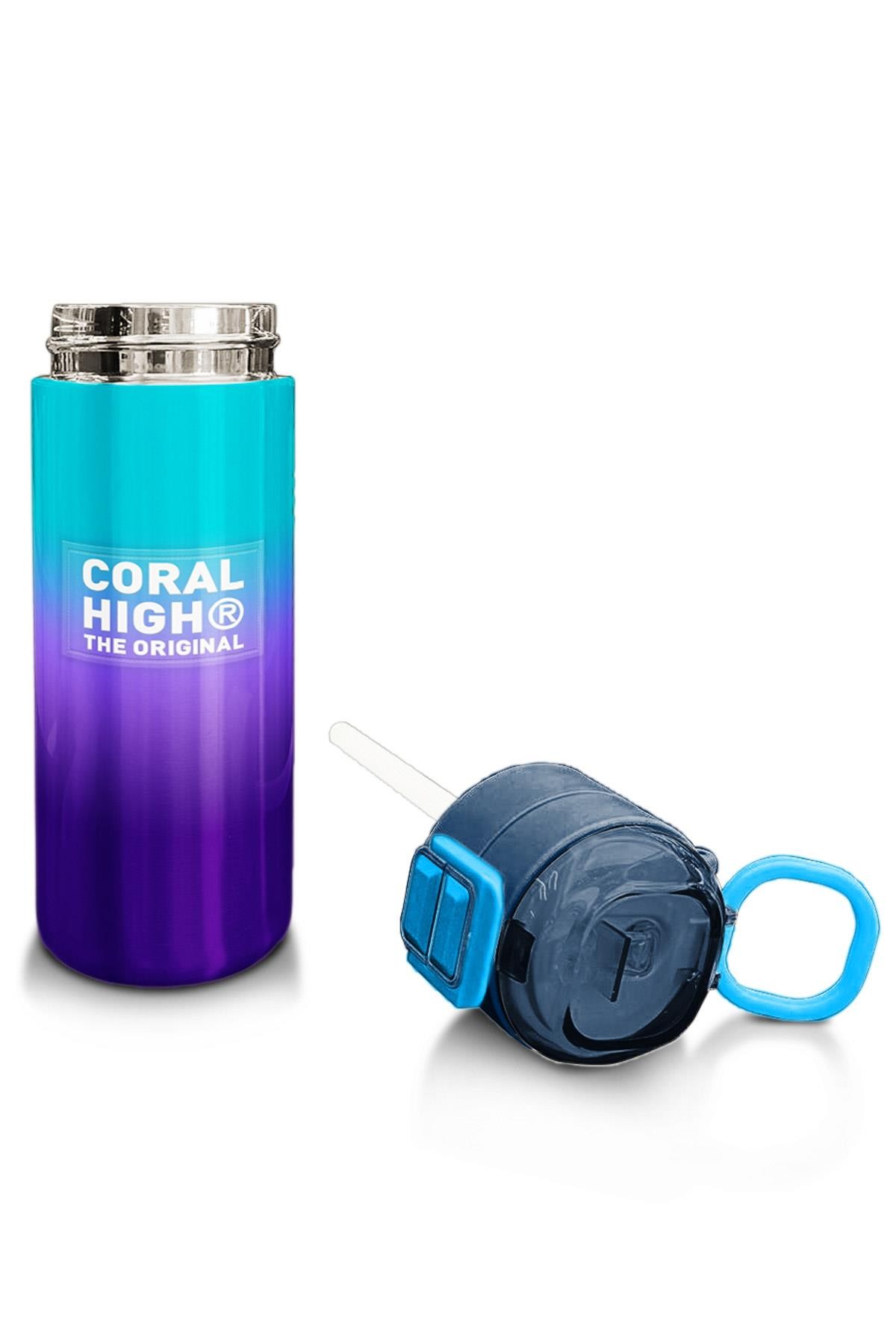 Coral High Kids Mor Renk Geçişli Desenli Pipetli ve Direkt İçim Çelik Termos 500 ml 31964