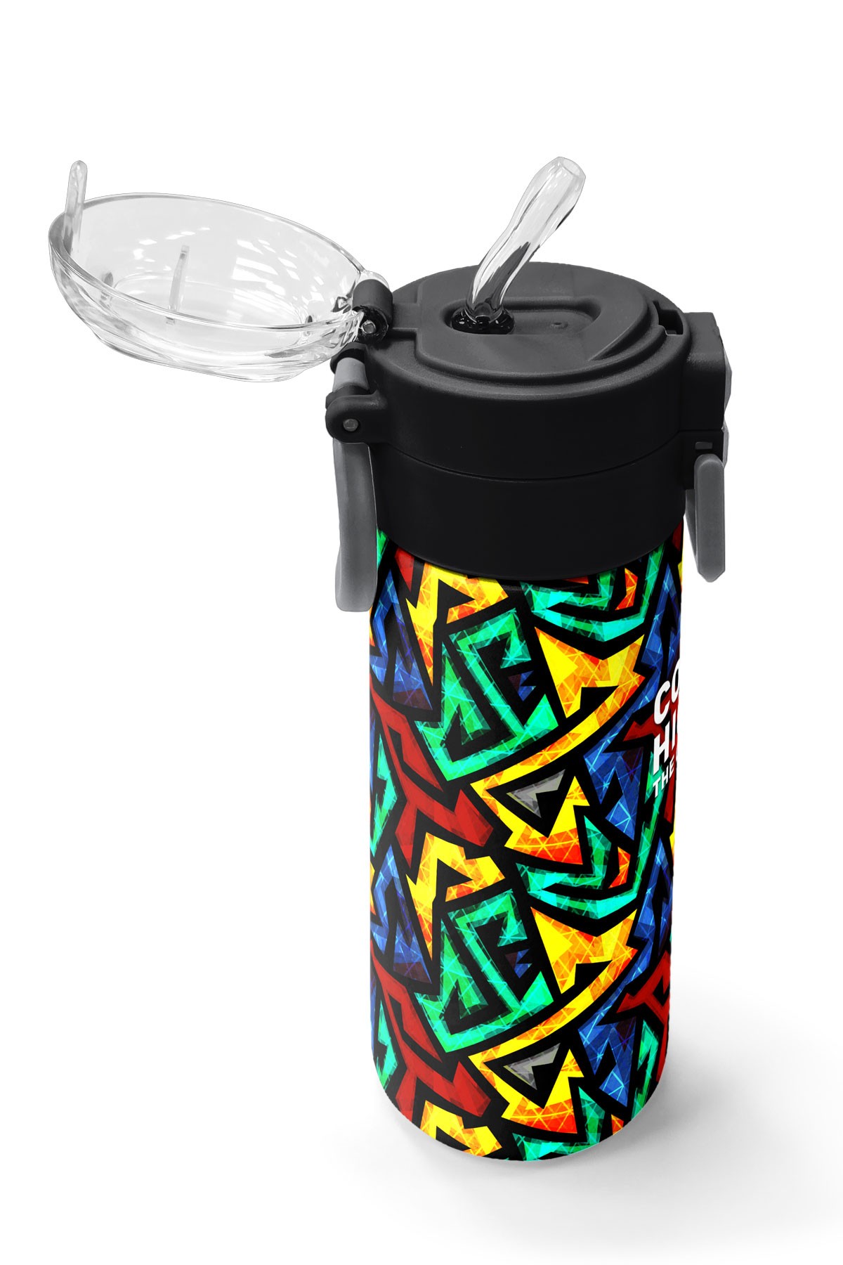Coral High Kids Siyah Grafiti Desenli Pipetli ve Direkt İçim Çelik Termos 500 ml 31847
