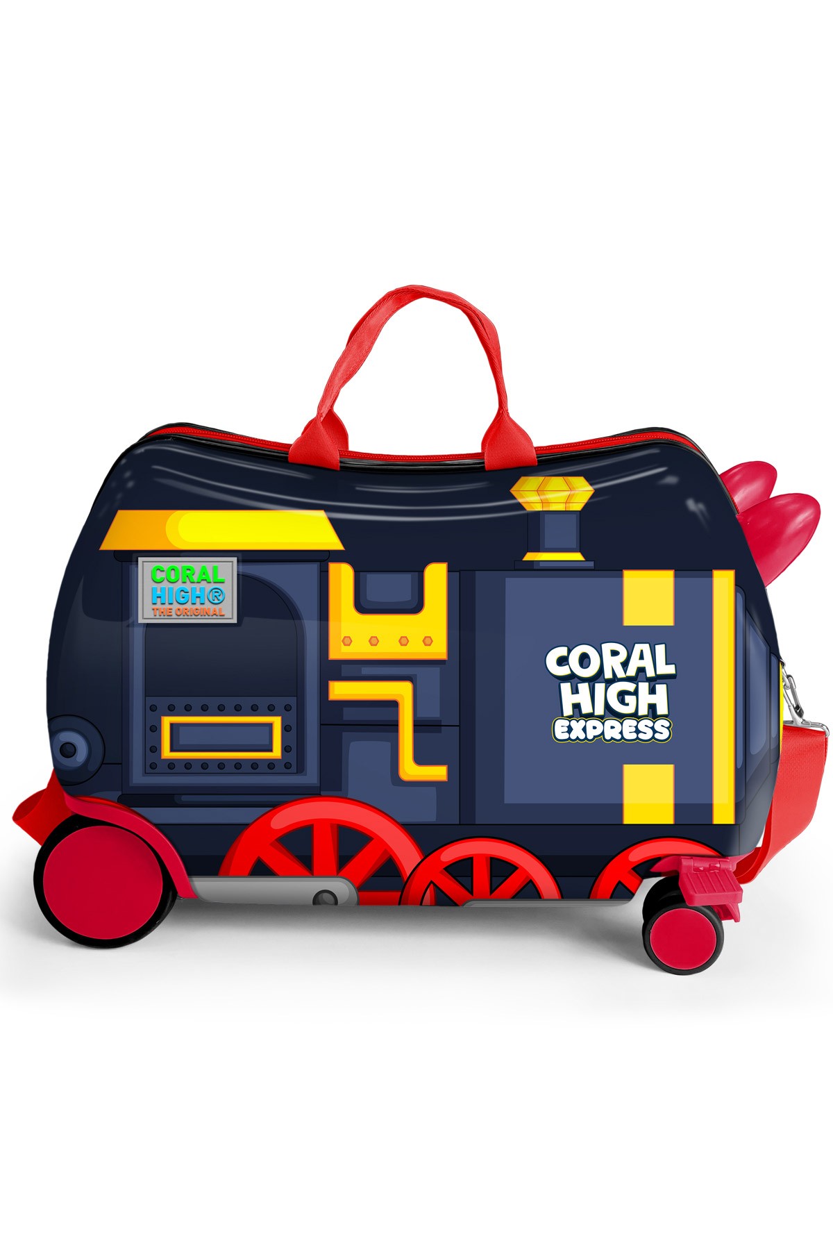 Coral High Kids Kırmızı Lacivert Tren Desenli Otur-Çek Çocuk Valizi 16366