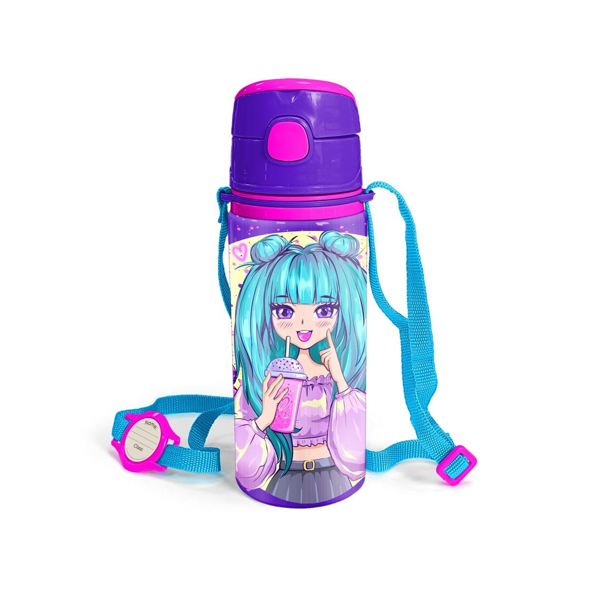 Coral High Kids Mor Pembe Anime Kız Desenli Alüminyum Matara 600 ml 11946