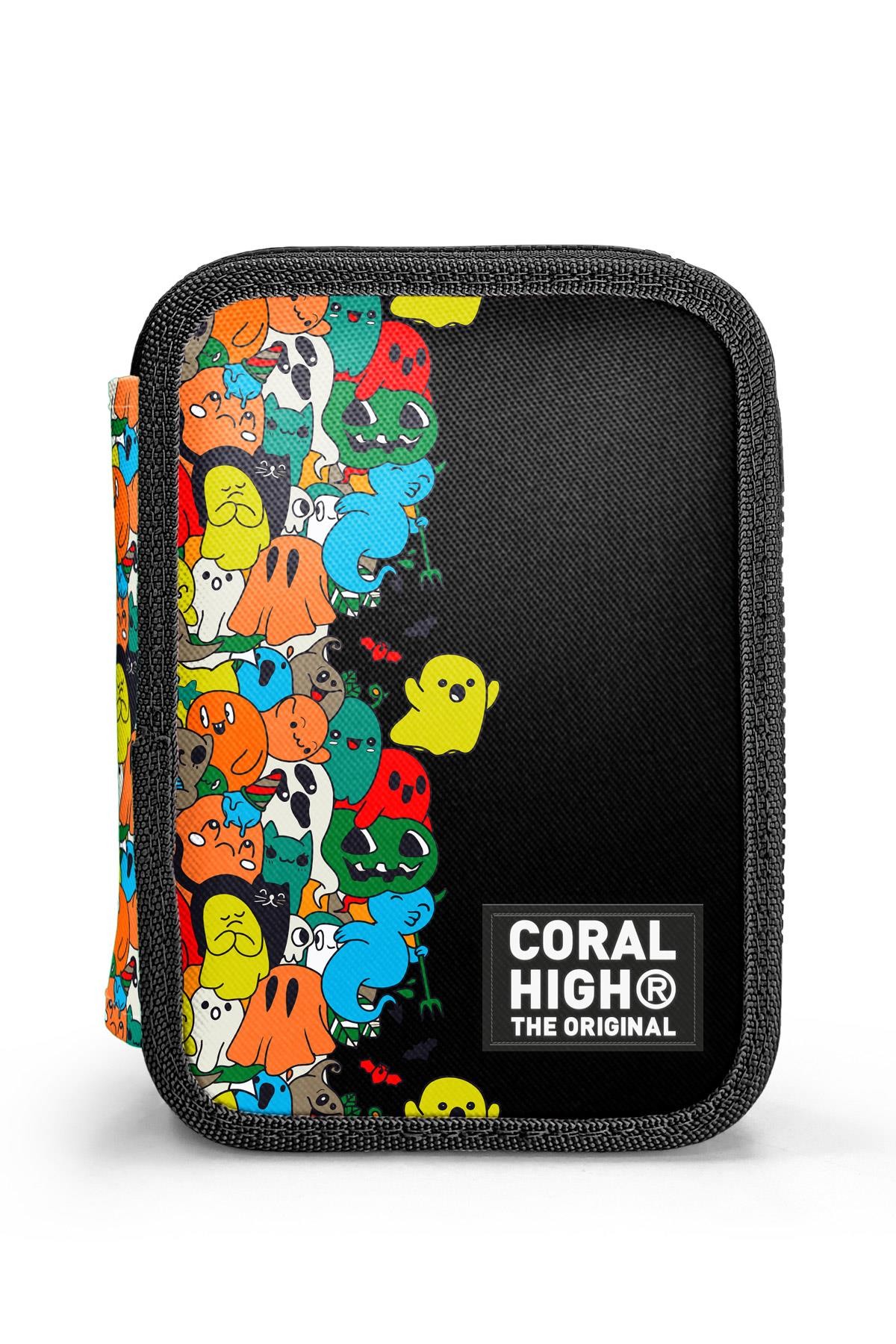 Coral High Kids Siyah Karikatür Desenli Çift Katlı Kalem Çanta 11150