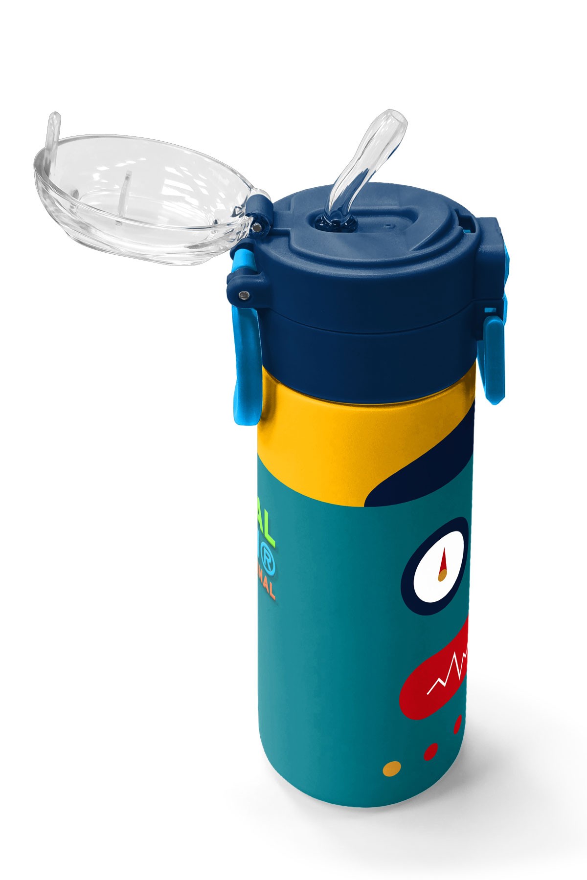 Coral High Kids Lacivert Çivit Robot Desenli Pipetli ve Direkt İçim Çelik Termos 500 ml 31918