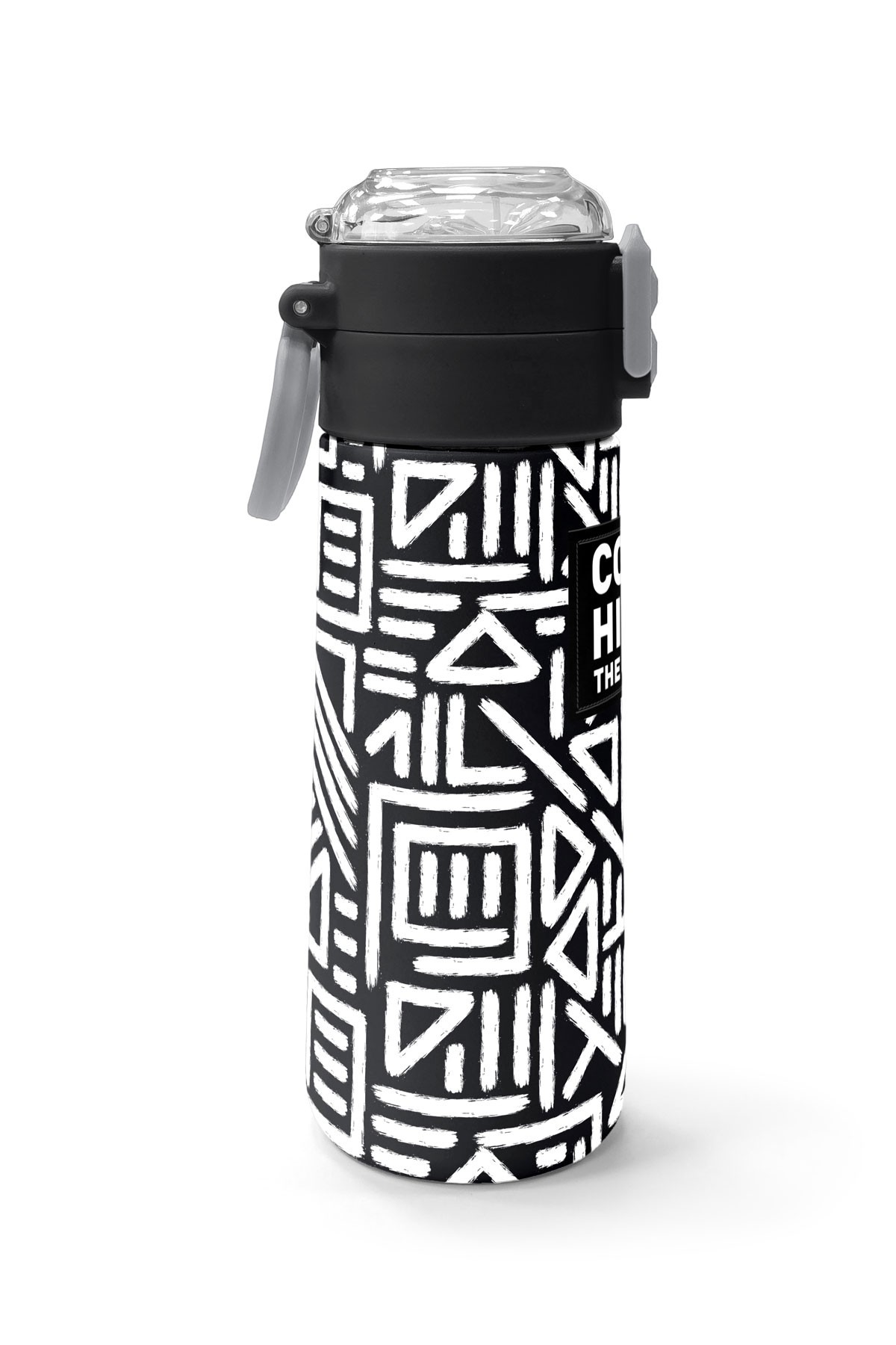 Coral High Kids Siyah Beyaz Geometrik Desenli Pipetli ve Direkt İçim Çelik Termos 500 ml 31882