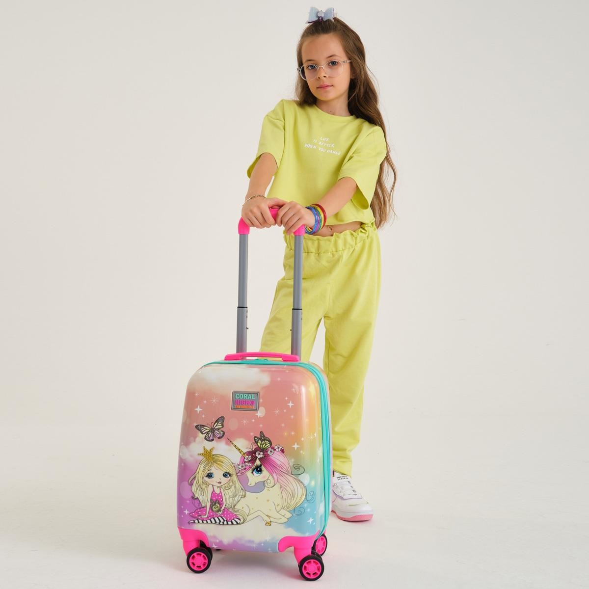 Coral High Kids Pembe Su Yeşili Unicornlu Kız Desenli Çocuk Valizi 16704