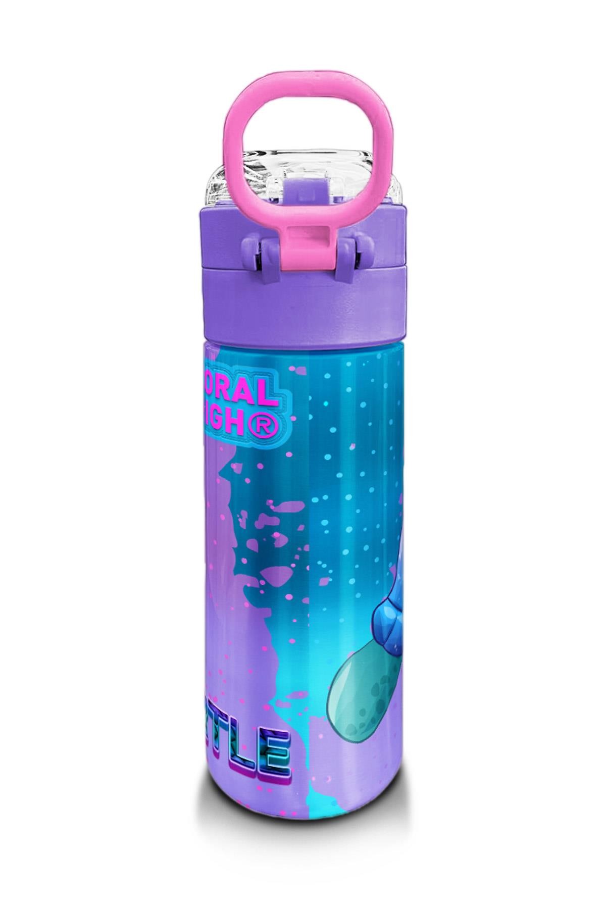 Coral High Kids Açık Pembe Mavi Kaplumbağa Desenli Pipetli ve Direkt İçim Çelik Termos 500 ml 31808