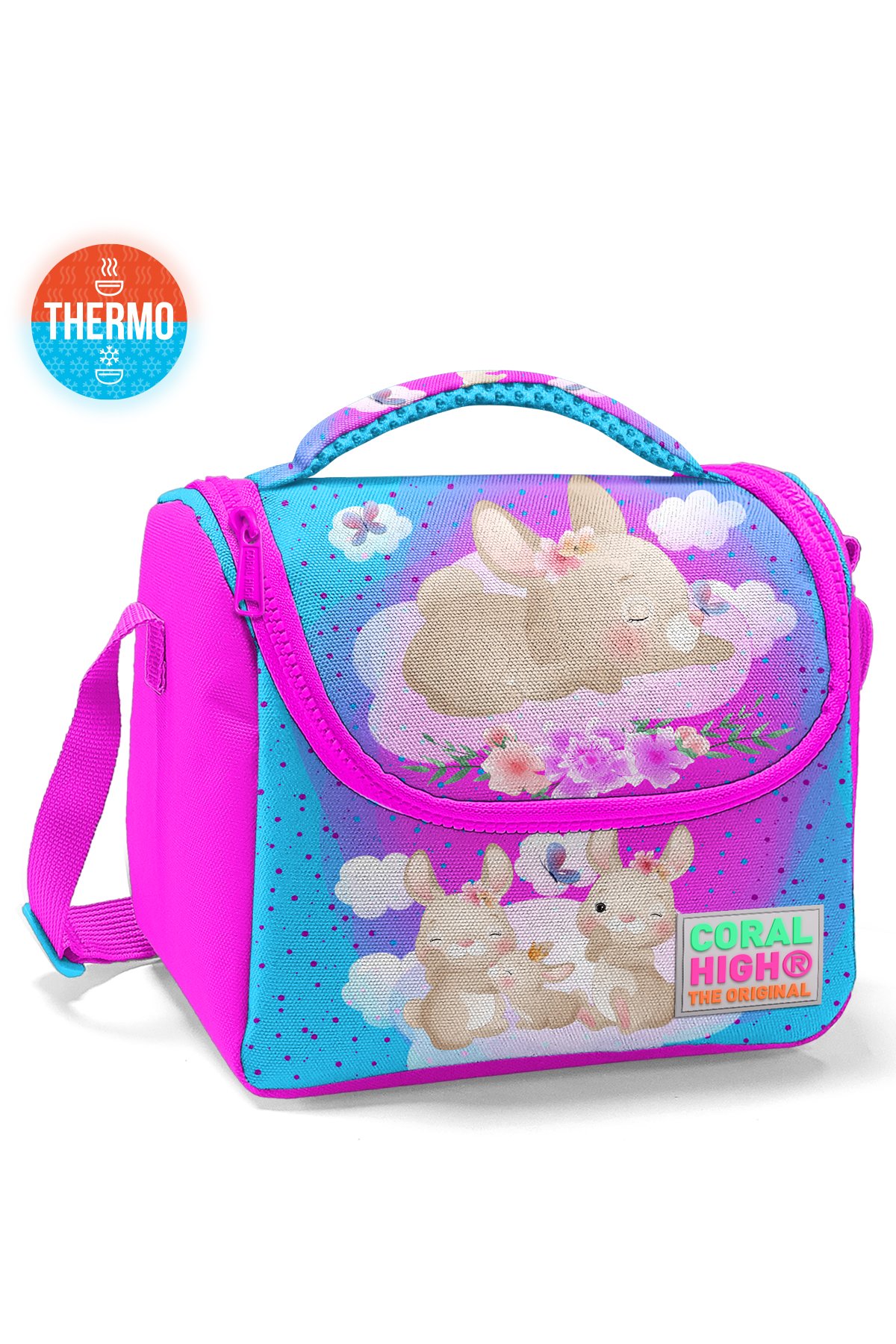 Coral High Kids Mavi Pembe Tavşan Desenli Thermo Beslenme Çantası 11736
