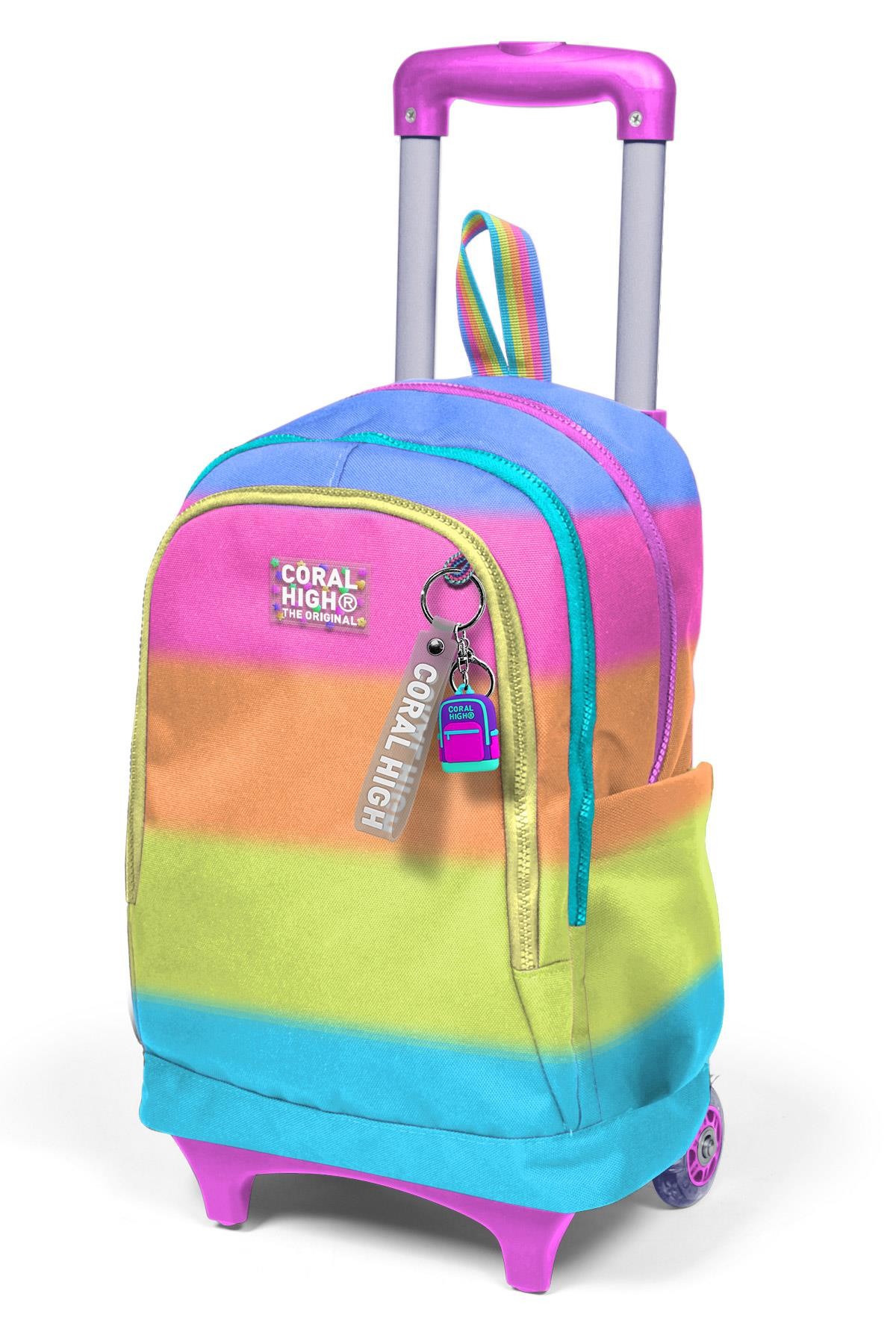 Coral High Kids Renkli Çizgili Üç Bölmeli Çekçekli Okul Sırt Çantası 23970