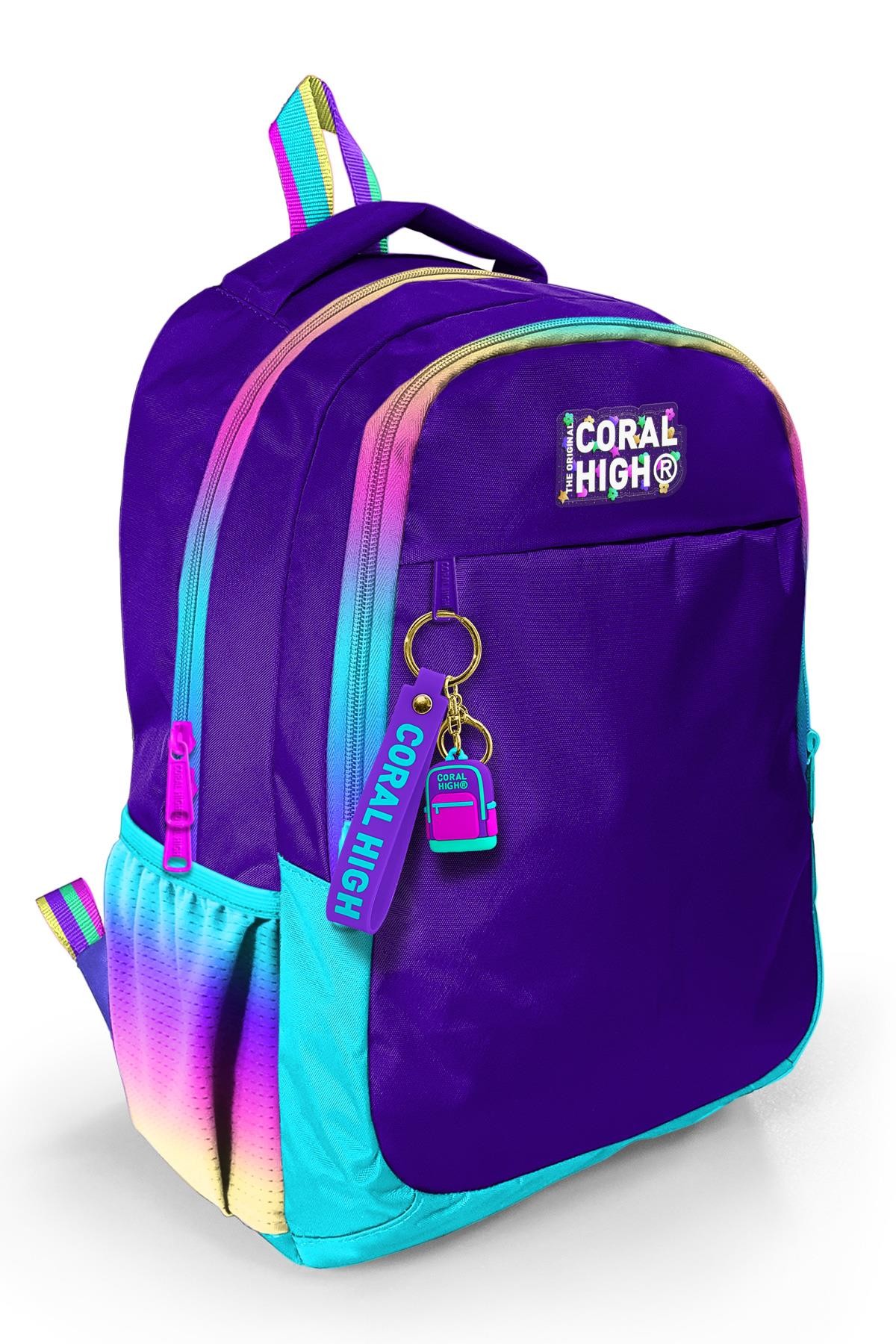 Coral High Kids Rainbow Fermuarlı Mor Üç Bölmeli Okul Sırt Çantası 23662