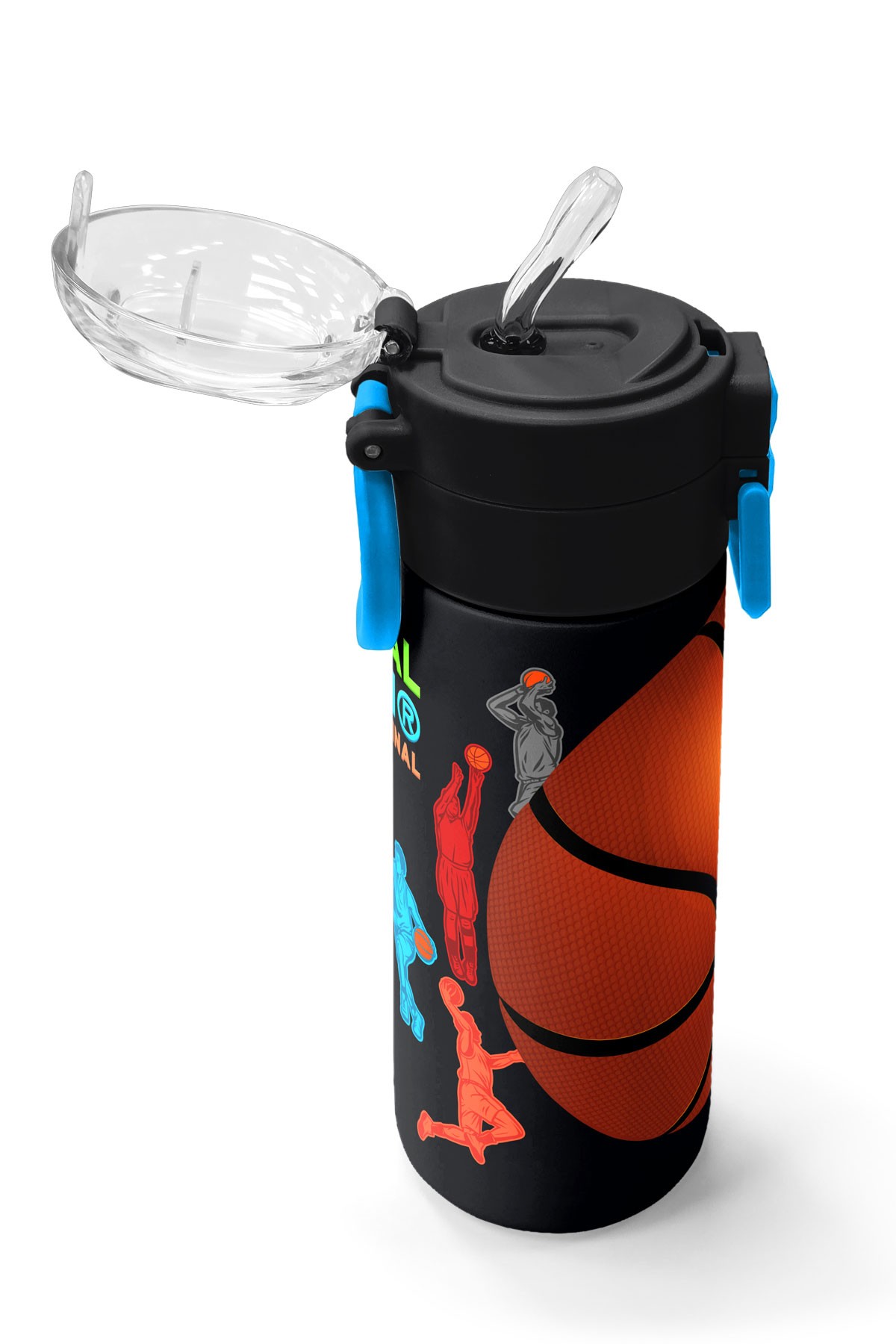 Coral High Kids Siyah Basketbol Desenli Pipetli ve Direkt İçim Çelik Termos 500 ml 31795