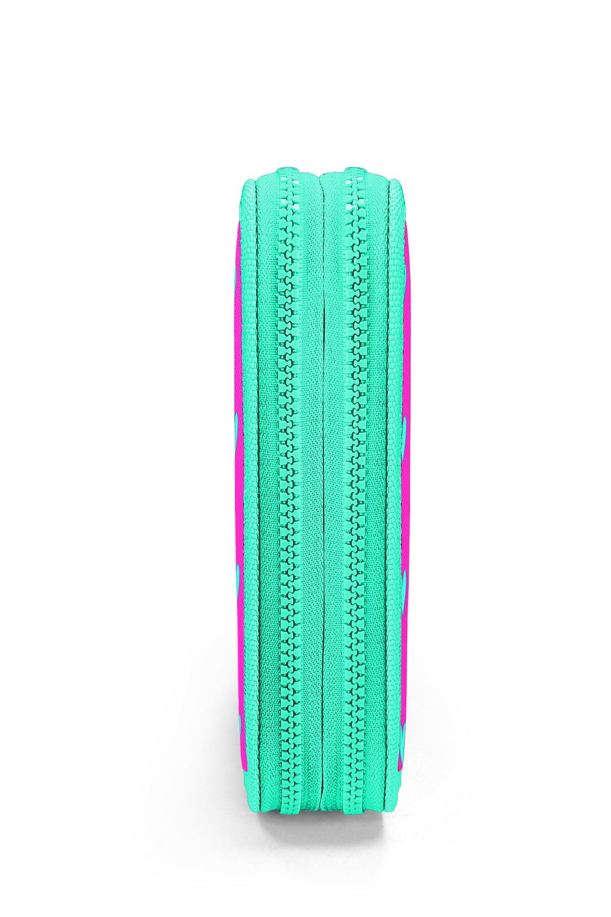 Coral High Kids Neon Pembe Su Yeşili Kalp Desenli Çift Katlı Kalem Çanta 11133