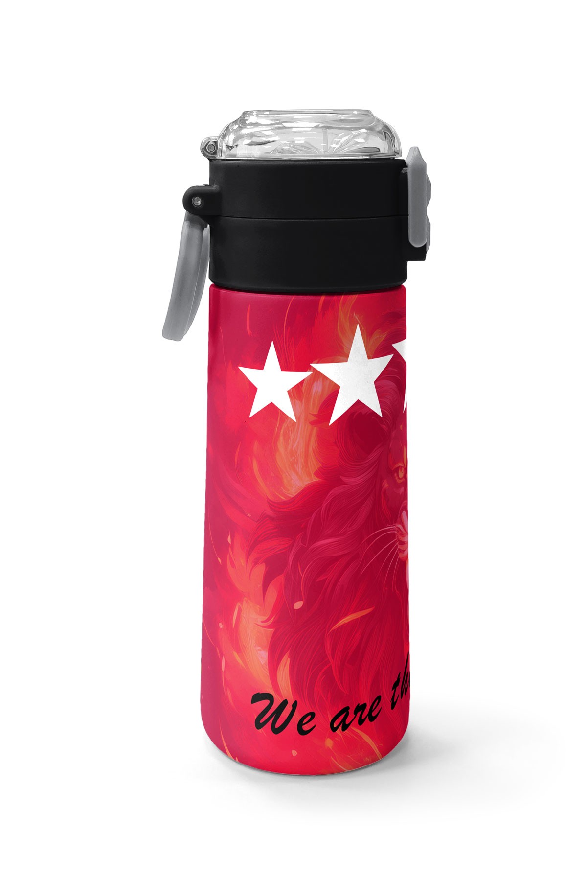 Coral High Kids Sarı Kırmızı 5 Yıldız Aslan Taraftar Desenli Pipetli ve Direkt İçim Çelik Termos 500 ml 31792