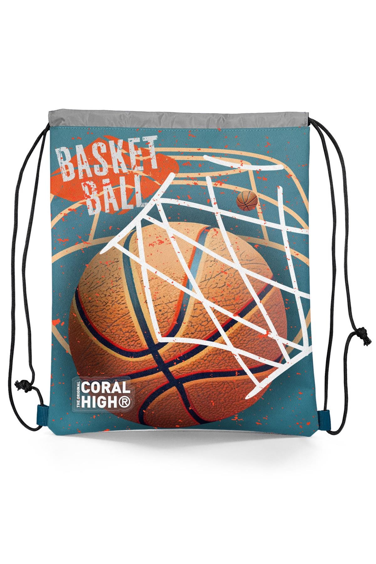 Coral High Kids Nefti Turuncu Basketbol Desenli İpli Büzgülü Sırt Çantası 12653