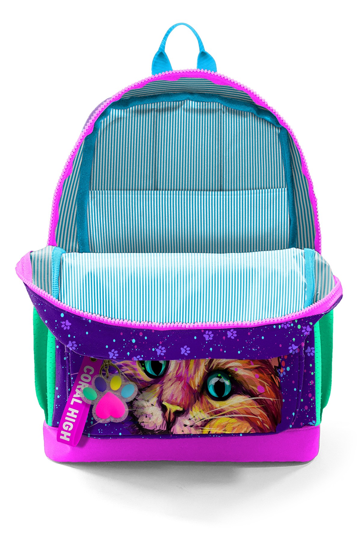 Coral High Kids Mor Pembe Kedi Desenli Dört Bölmeli Okul Sırt Çantası 23732