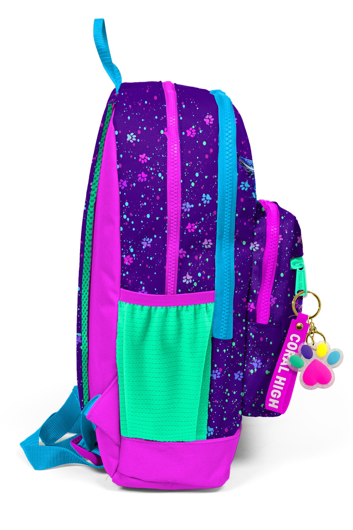 Coral High Kids Mor Pembe Kedi Desenli Dört Bölmeli Okul Sırt Çantası 23732