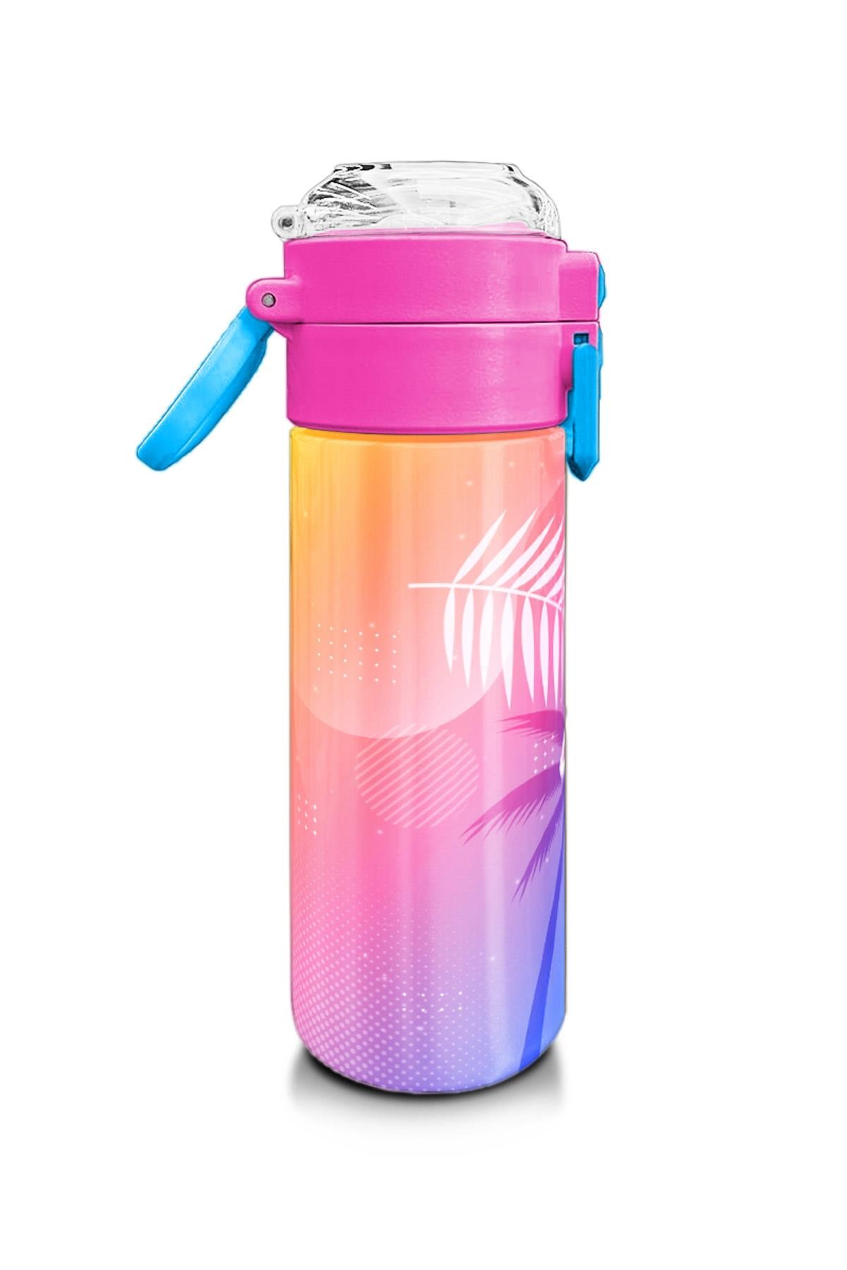 Coral High Kids Lavanta Pembe Flamingo Desenli Pipetli ve Direkt İçim Çelik Termos 500 ml 31921