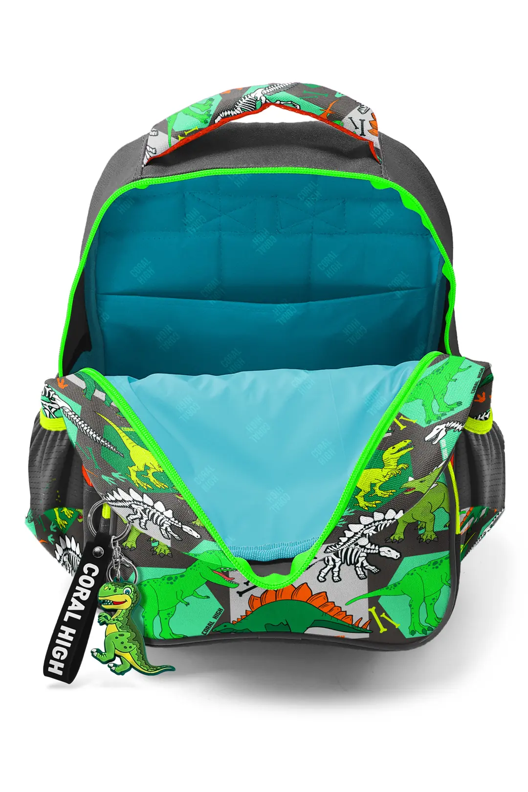 Coral High Kids Gray Green Dinosaur Patterned Three Compartment
