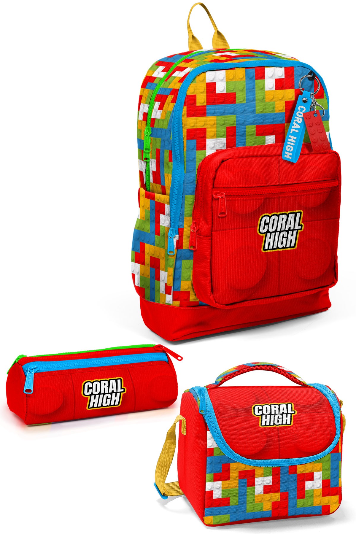 Coral High Renkli Blok Desenli 3 lü Okul Çanta Seti SET0123775