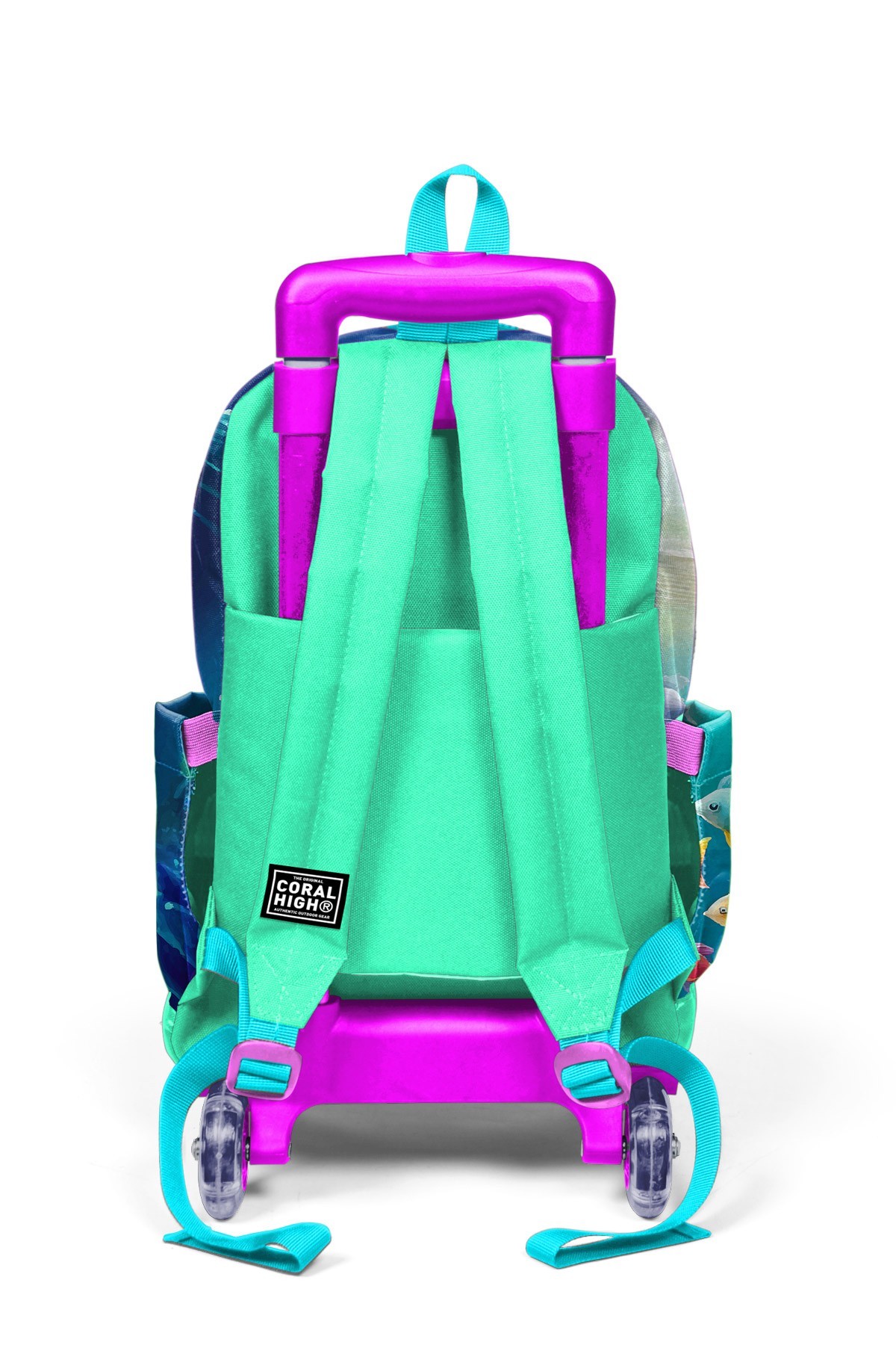 Coral High Kids Mavi Su Yeşili Denizatı Desenli 3’lü Çekçekli Okul Çanta Seti SET0123972