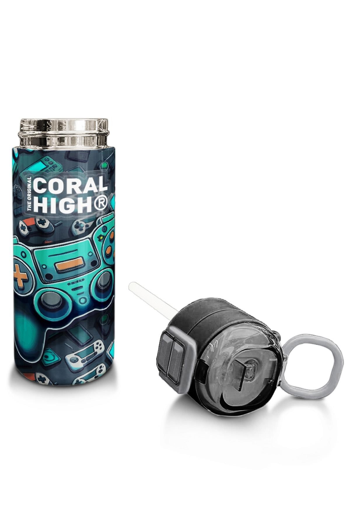 Coral High Kids Nefti Gamer Desenli Pipetli ve Direkt İçim Çelik Termos 500 ml 31861
