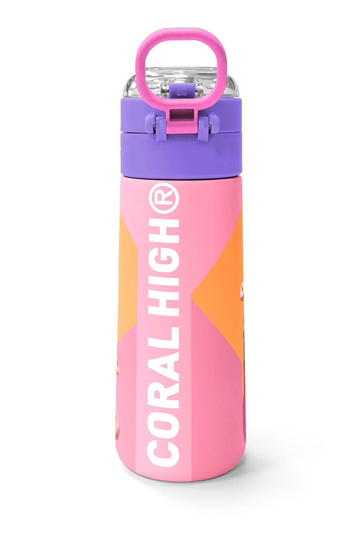 Coral High Kids Pembe Mercan Fashion Girl Desenli Pipetli ve Direkt İçim Çelik Termos 500 ml 31869