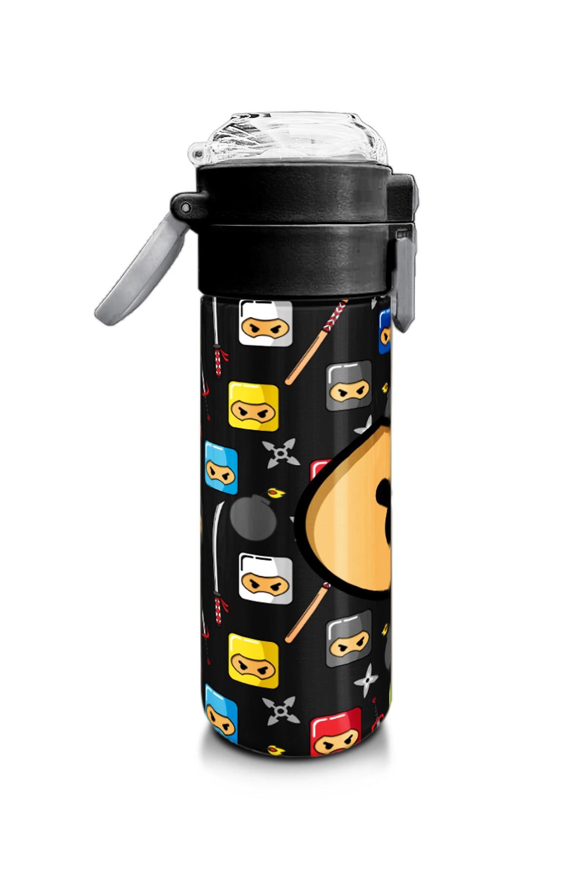 Coral High Kids Siyah Ninja Desenli Pipetli ve Direkt İçim Çelik Termos 500 ml 31919