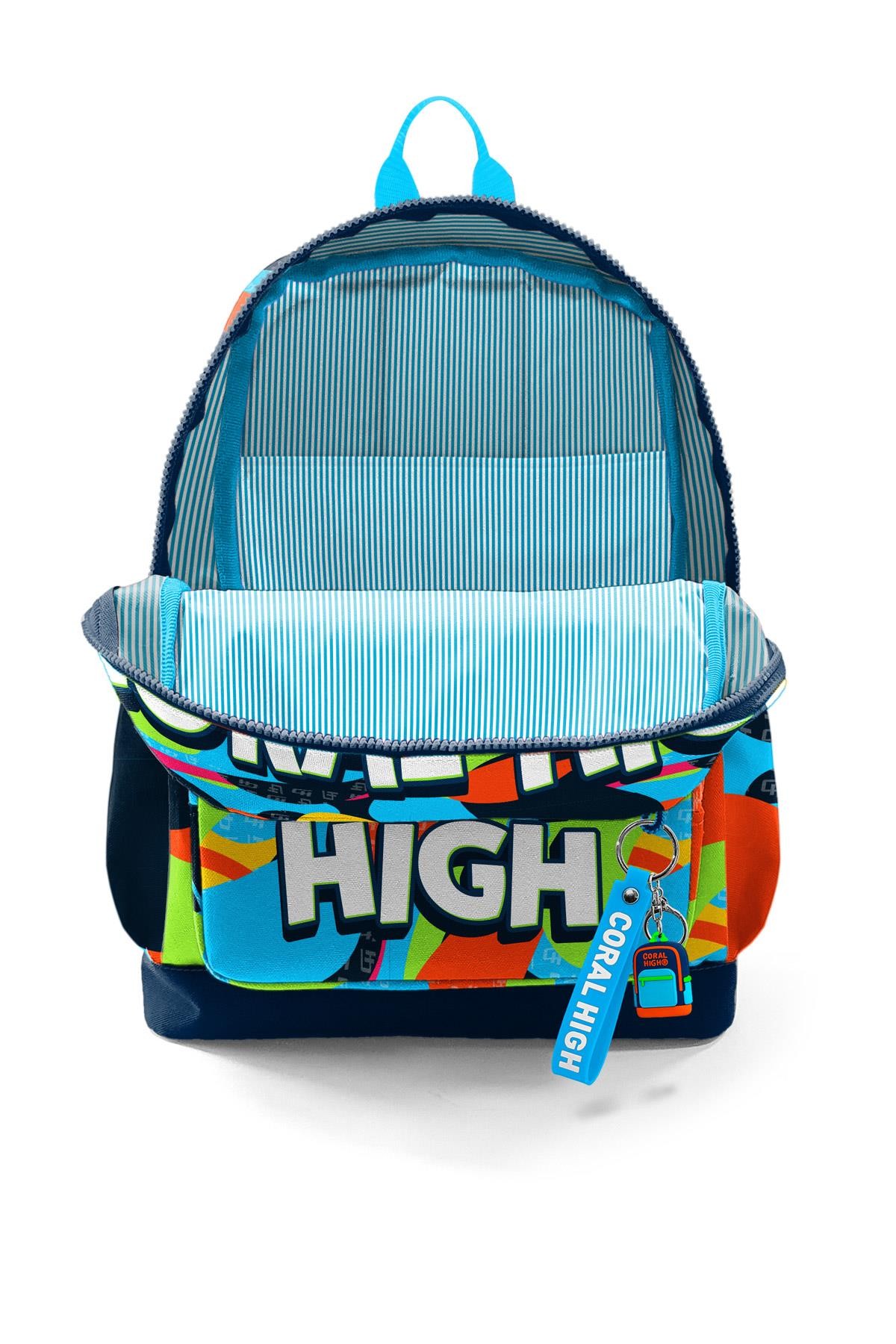 Coral High Kids Lacivert Mavi Graffiti Desenli Dört Bölmeli Okul Sırt Çantası 23777
