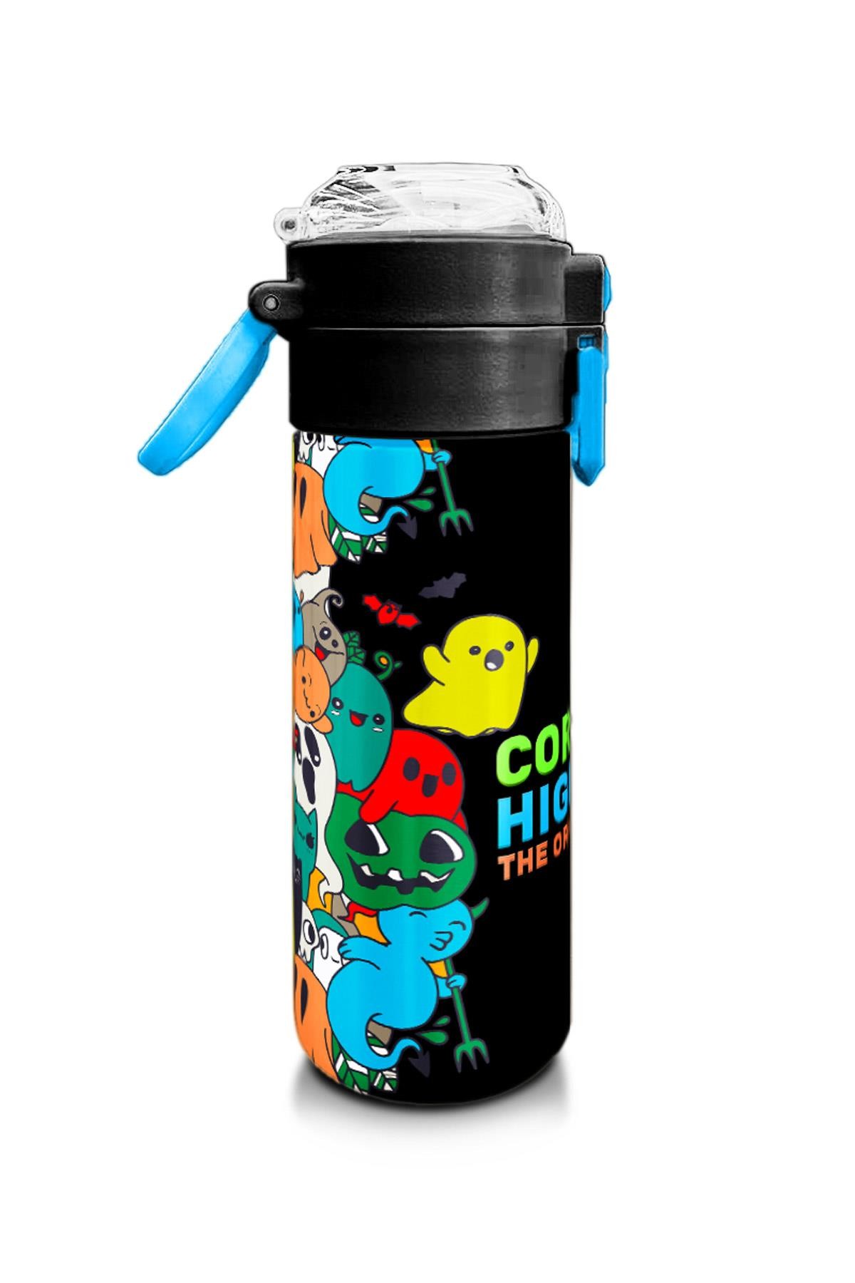 Coral High Kids Siyah Karikatür Çizgili Desenli Pipetli ve Direkt İçim Çelik Termos 500 ml 31990