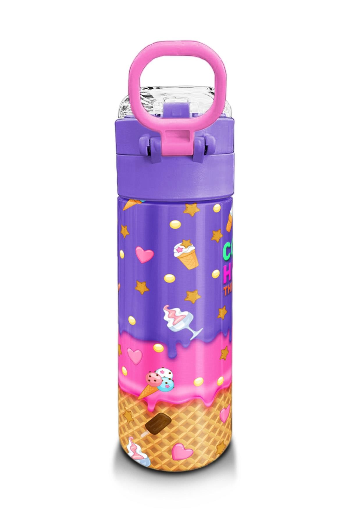 Coral High Kids Pembe Turkuaz K-Pop Desenli Pipetli ve Direkt İçim Çelik Termos 500 ml 31989
