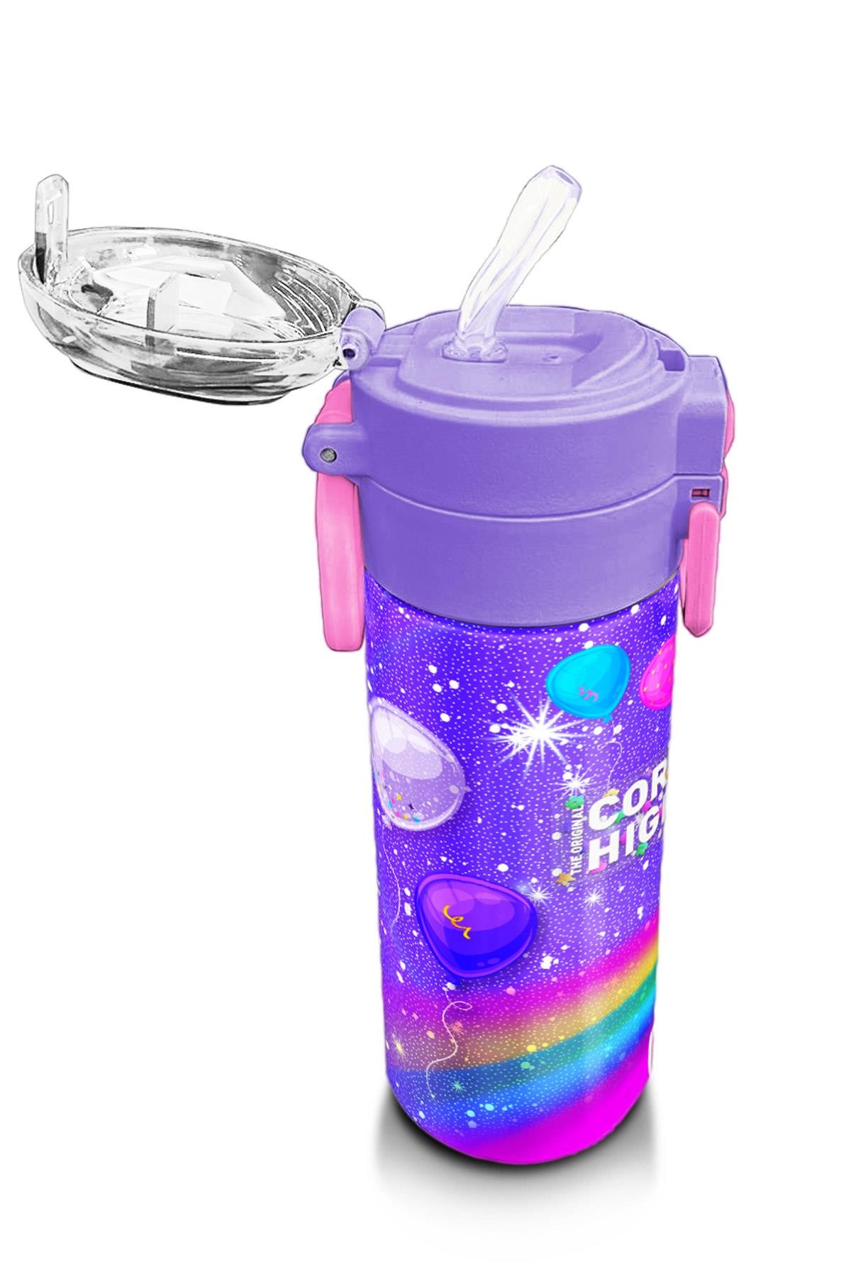 Coral High Kids Mor Unicorn Desenli Pipetli ve Direkt İçim Çelik Termos 500 ml 31837