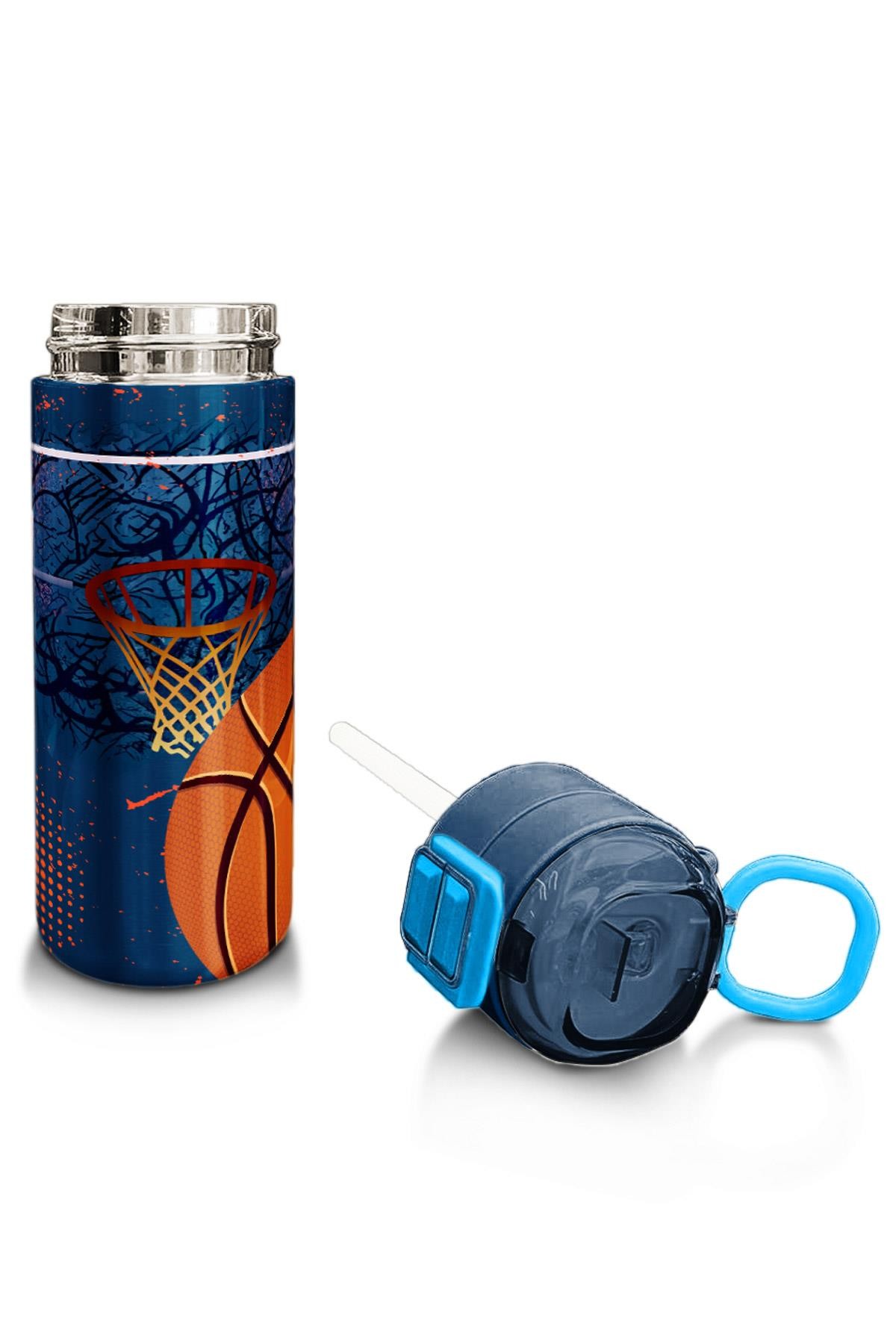 Coral High Kids Turuncu Lacivert Basketbol Desenli Pipetli ve Direkt İçim Çelik Termos 500 ml 31967
