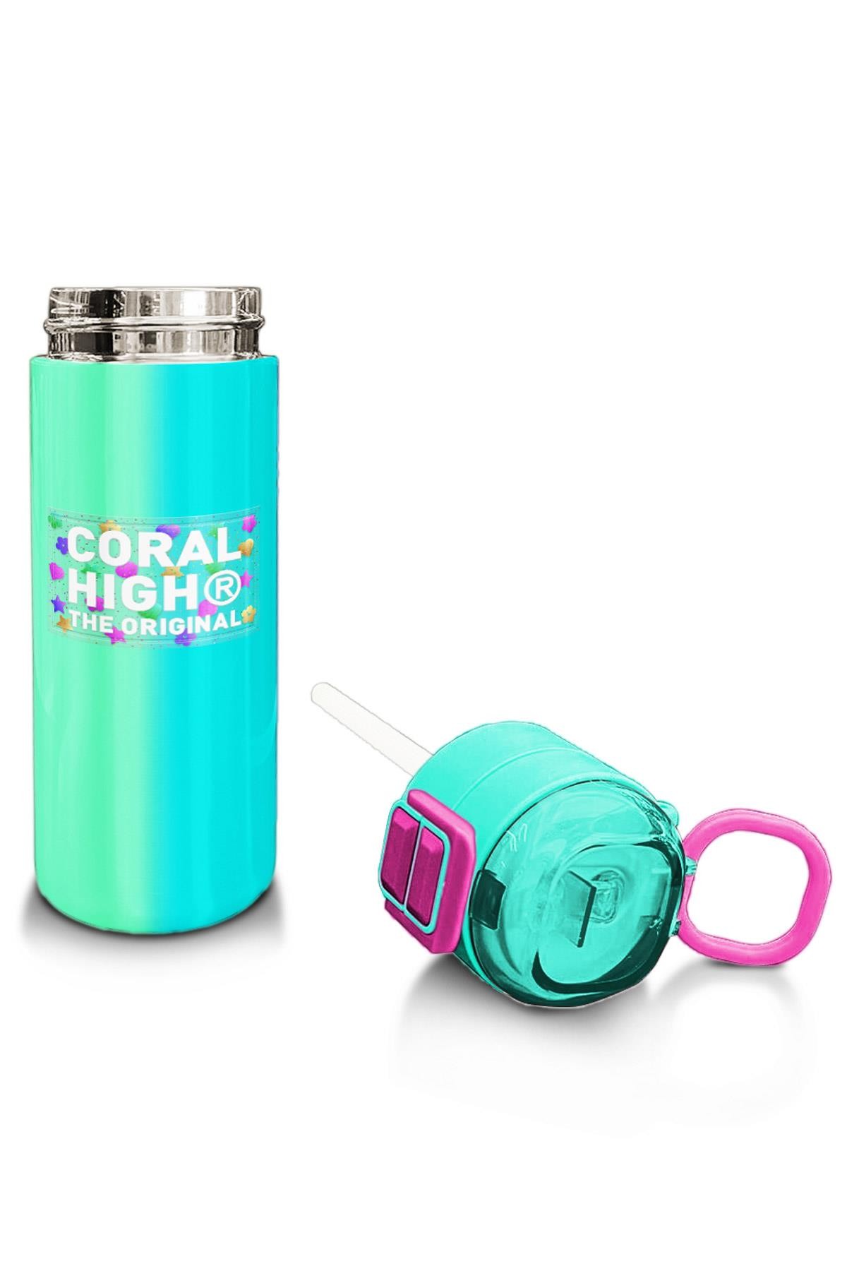 Coral High Kids Renkli Çizgili Pipetli ve Direkt İçim Çelik Termos 500 ml 31844