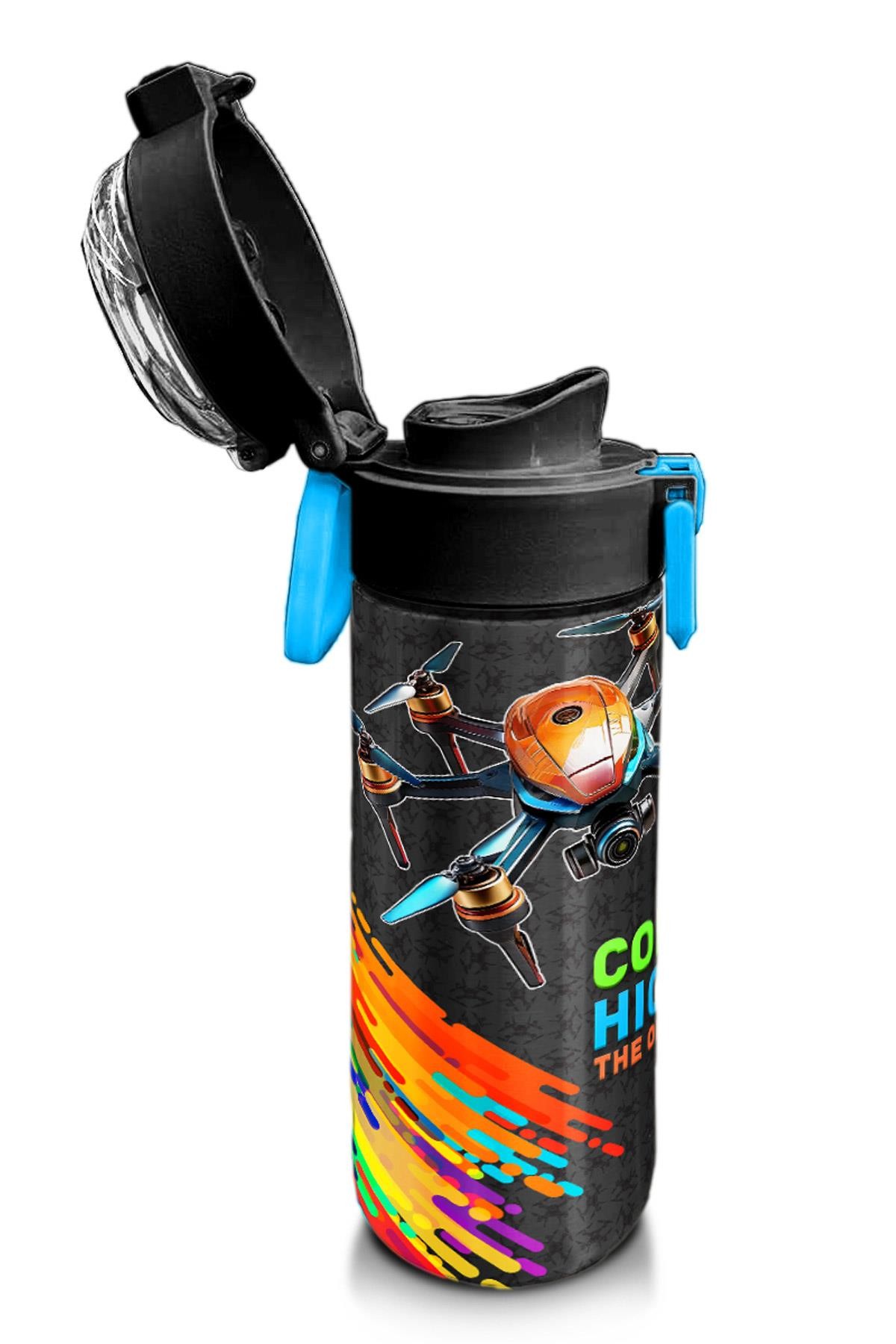 Coral High Kids Siyah Drone Pilot Desenli Pipetli ve Direkt İçim Çelik Termos 500 ml 31996