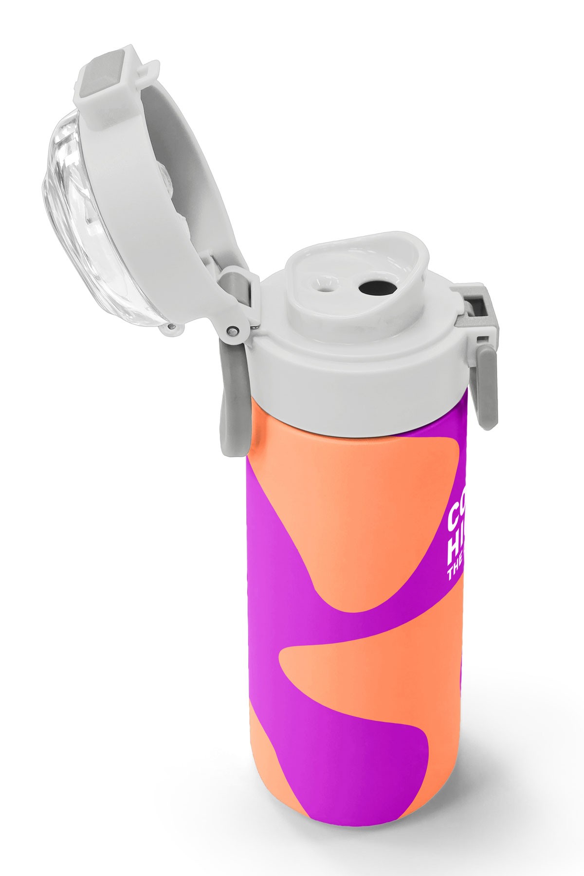 Coral High Kids Koyu Pembe Turuncu Desenli Pipetli ve Direkt İçim Çelik Termos 500 ml 31884