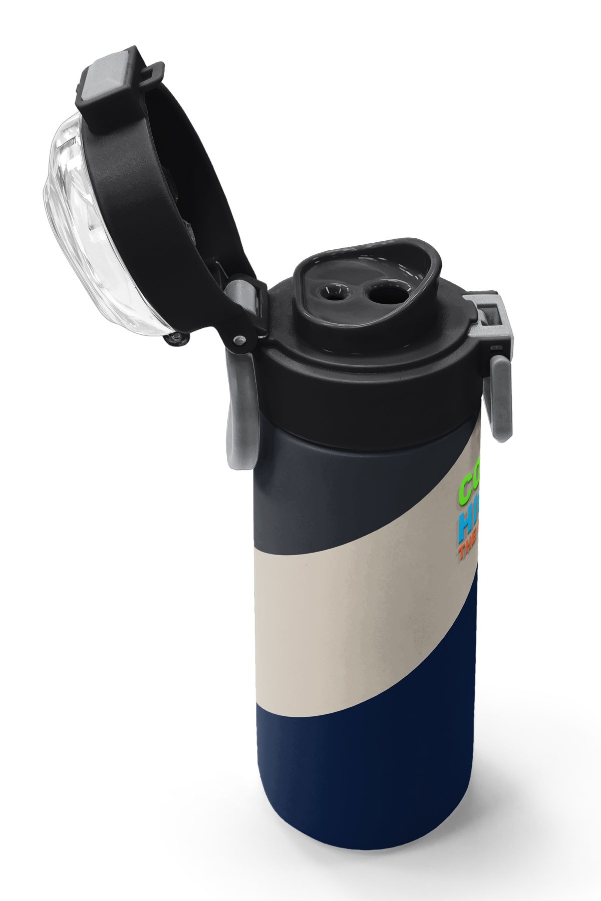 Coral High Kids Lacivert Koyu Gri Bej Desenli Pipetli ve Direkt İçim Çelik Termos 500 ml 31893