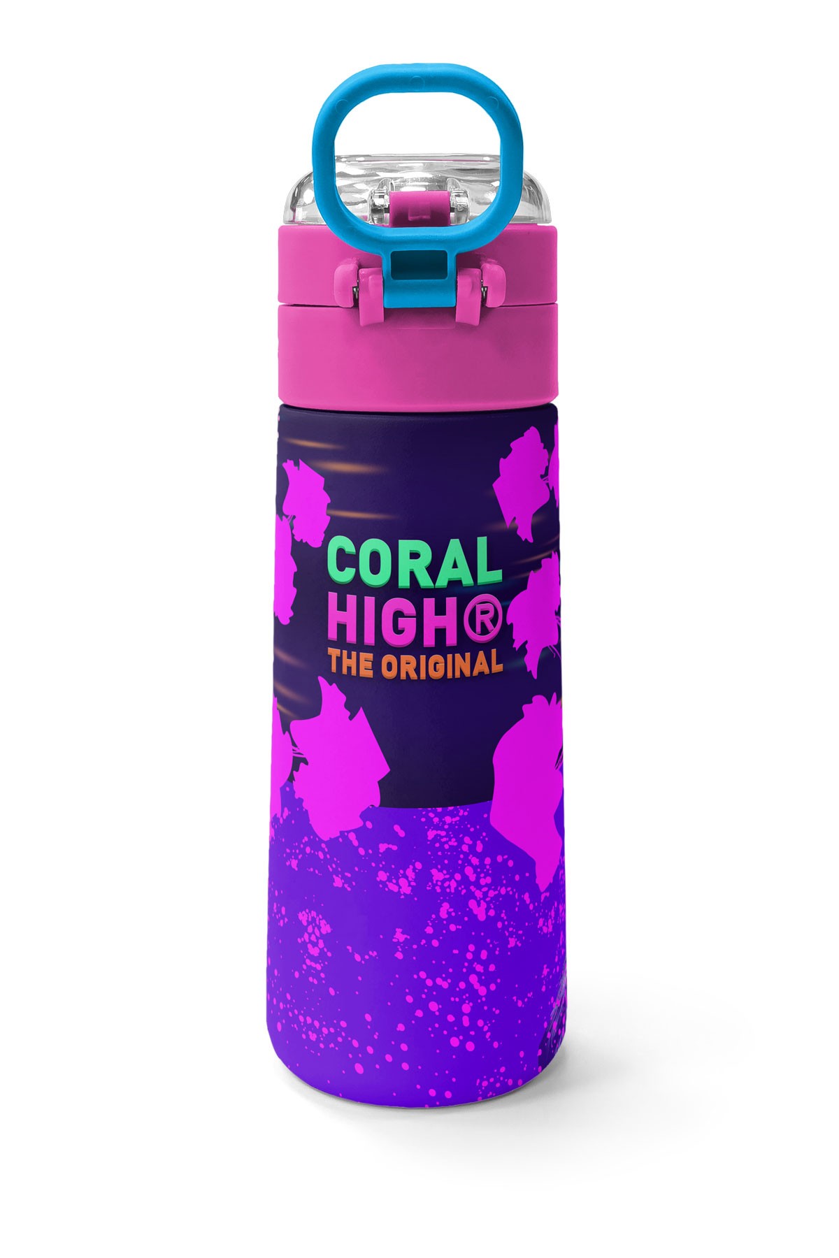 Coral High Kids Mor Pembe Anime Kedi Desenli Pipetli ve Direkt İçim Çelik Termos 500 ml 31954