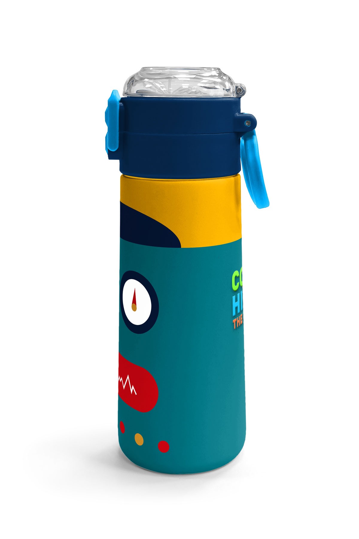Coral High Kids Lacivert Çivit Robot Desenli Pipetli ve Direkt İçim Çelik Termos 500 ml 31918