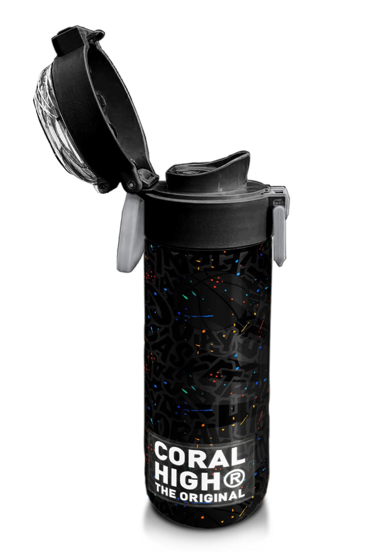Coral High Kids Gri Basketbol Desenli Pipetli ve Direkt İçim Çelik Termos 500 ml 31856