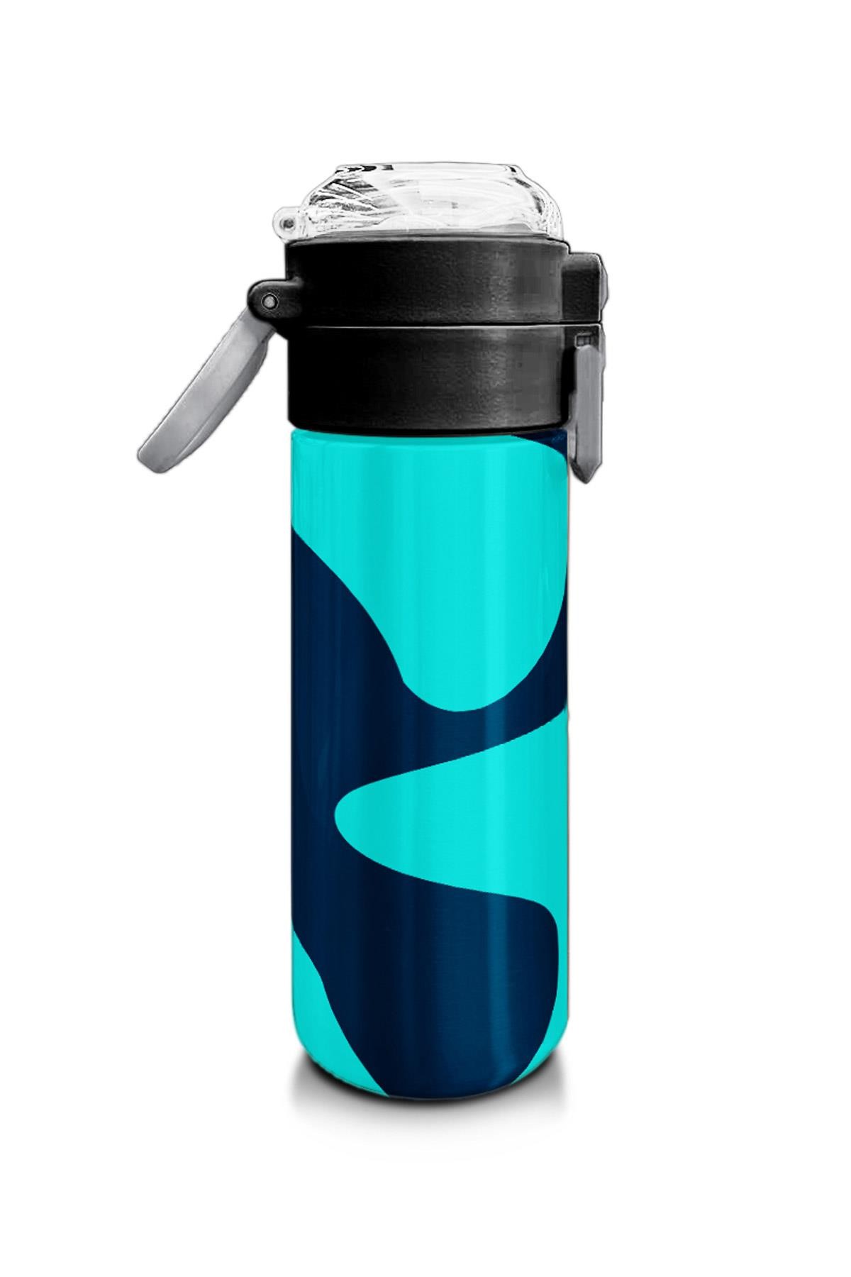 Coral High Kids Lacivert Turkuaz Desenli Pipetli ve Direkt İçim Çelik Termos 500 ml 31886