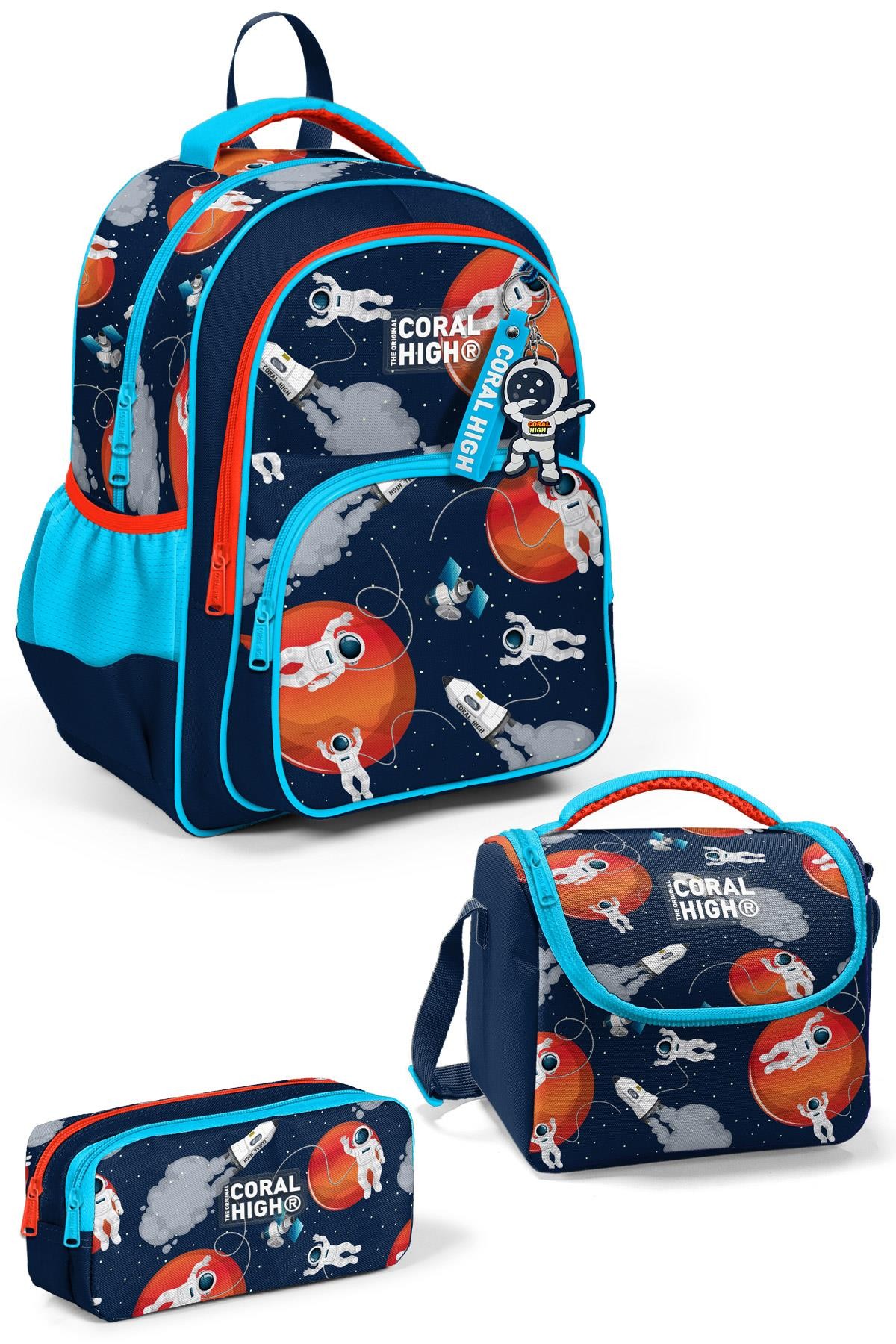 Coral High Kids Lacivert Mavi Astronot Desenli 3'lü Okul Çanta Seti SET0123660