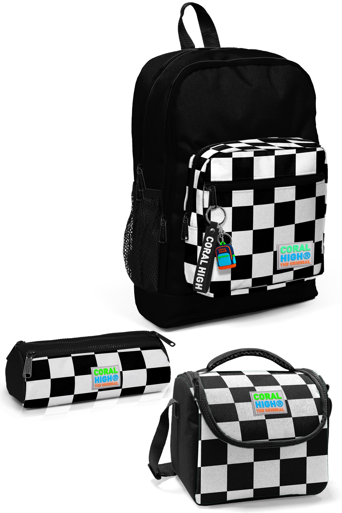 Coral High Kids Siyah Dama Desenli 3’lü Okul Çanta Seti SET0123714