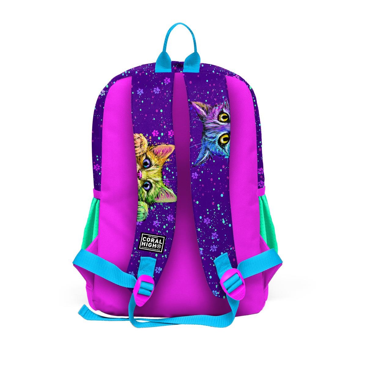 Coral High Kids Mor Pembe Kedi Desenli 3’lü Okul Çanta Seti SET0123732