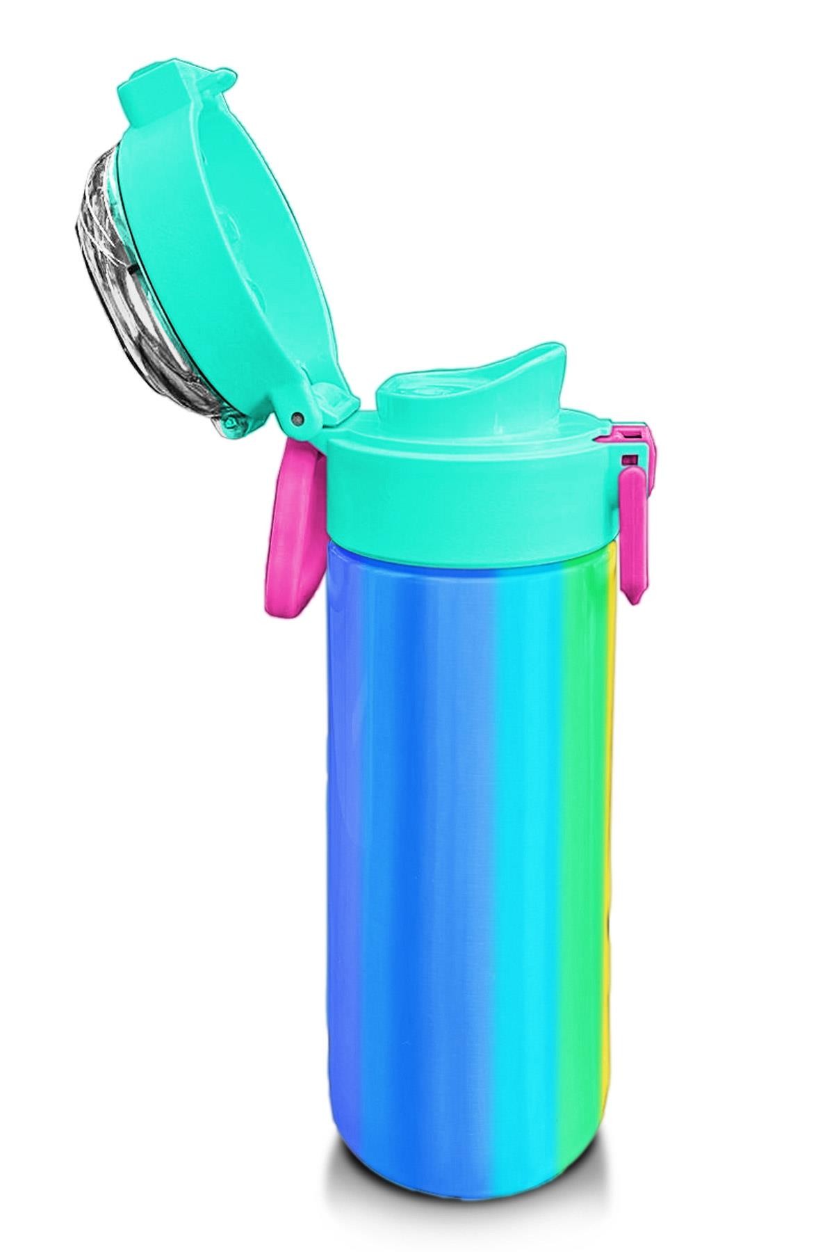 Coral High Kids Renkli Çizgili Desenli Pipetli ve Direkt İçim Çelik Termos 500 ml 31873