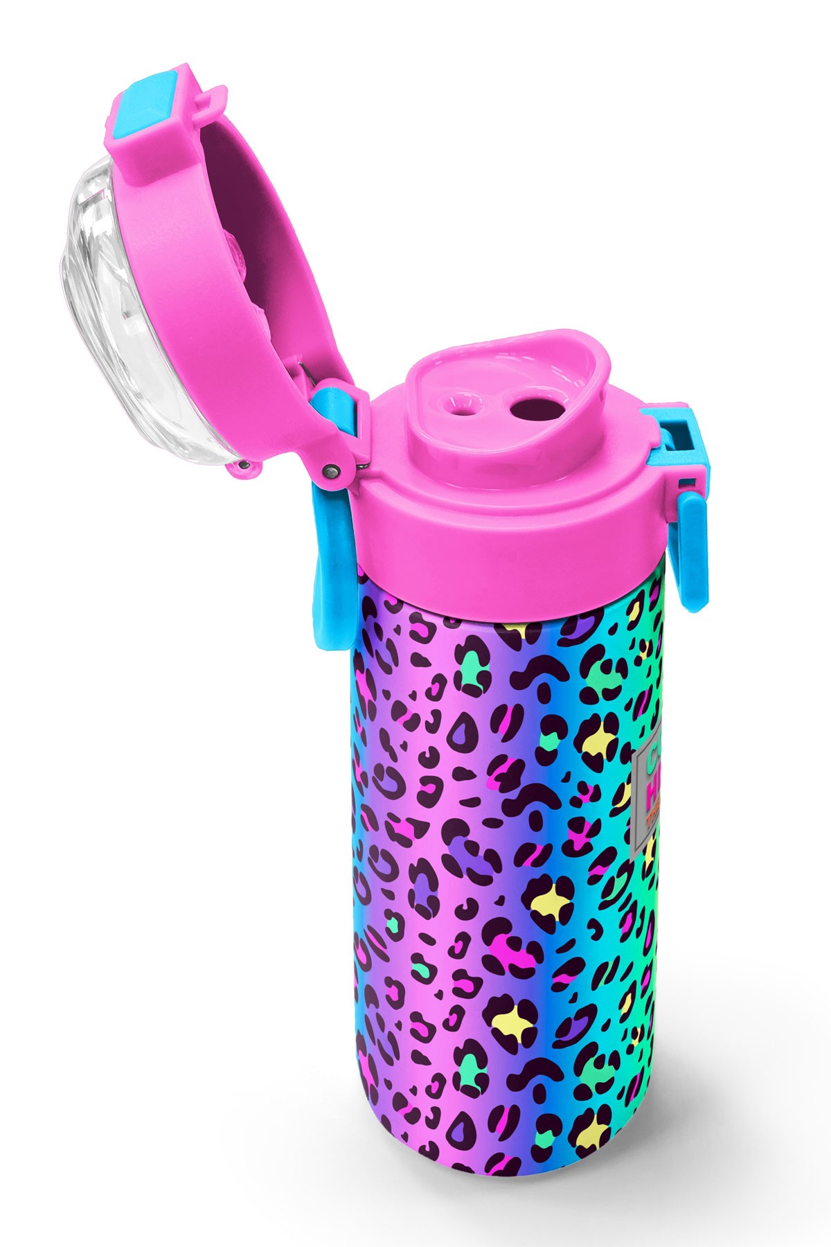 Coral High Kids Renkli Leopar Desenli Pipetli ve Direk İçimli Paslanmaz Çelik Termos 500 ML 31985